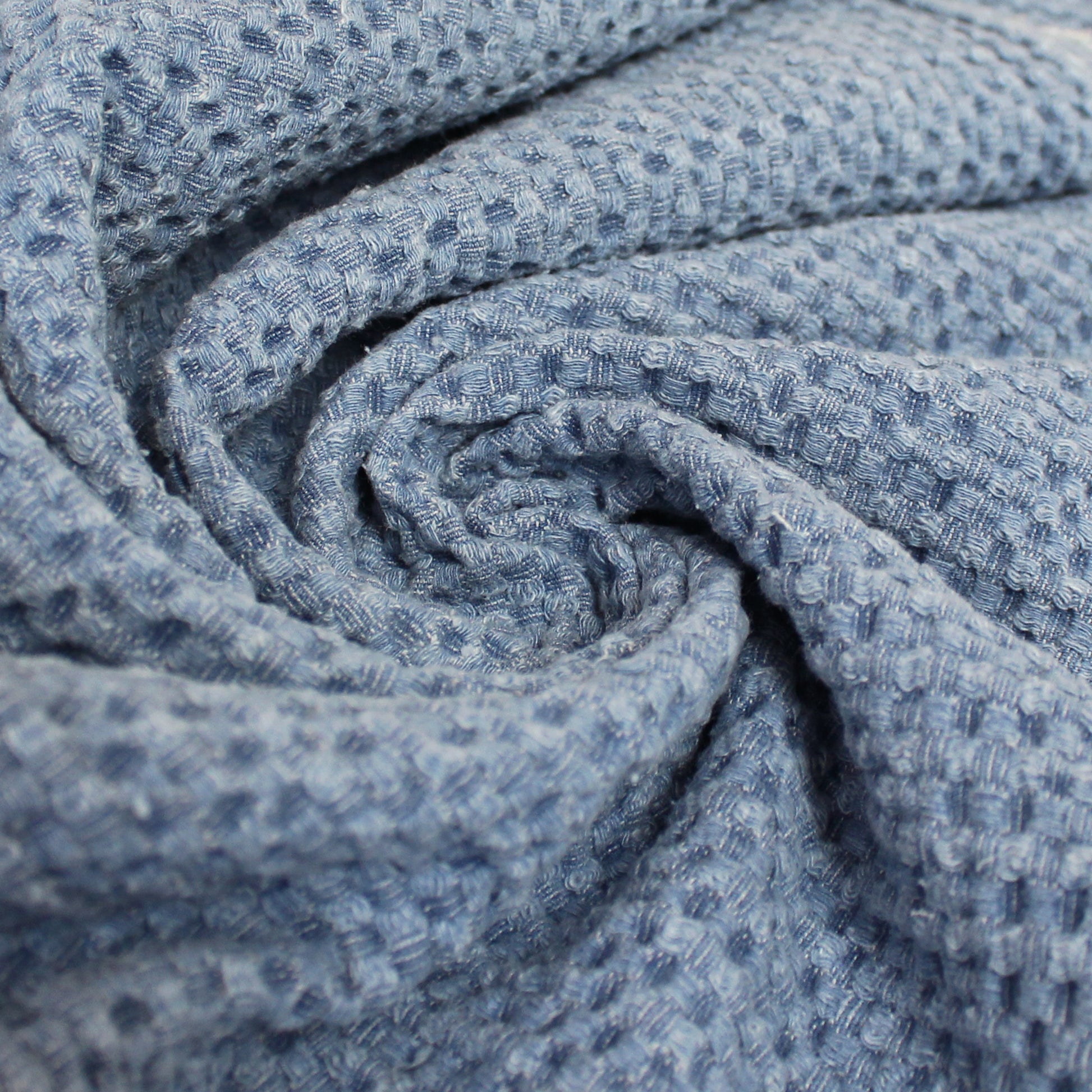 'Belgian waffle' textured cotton blend denim, Oeko-Tex cert.