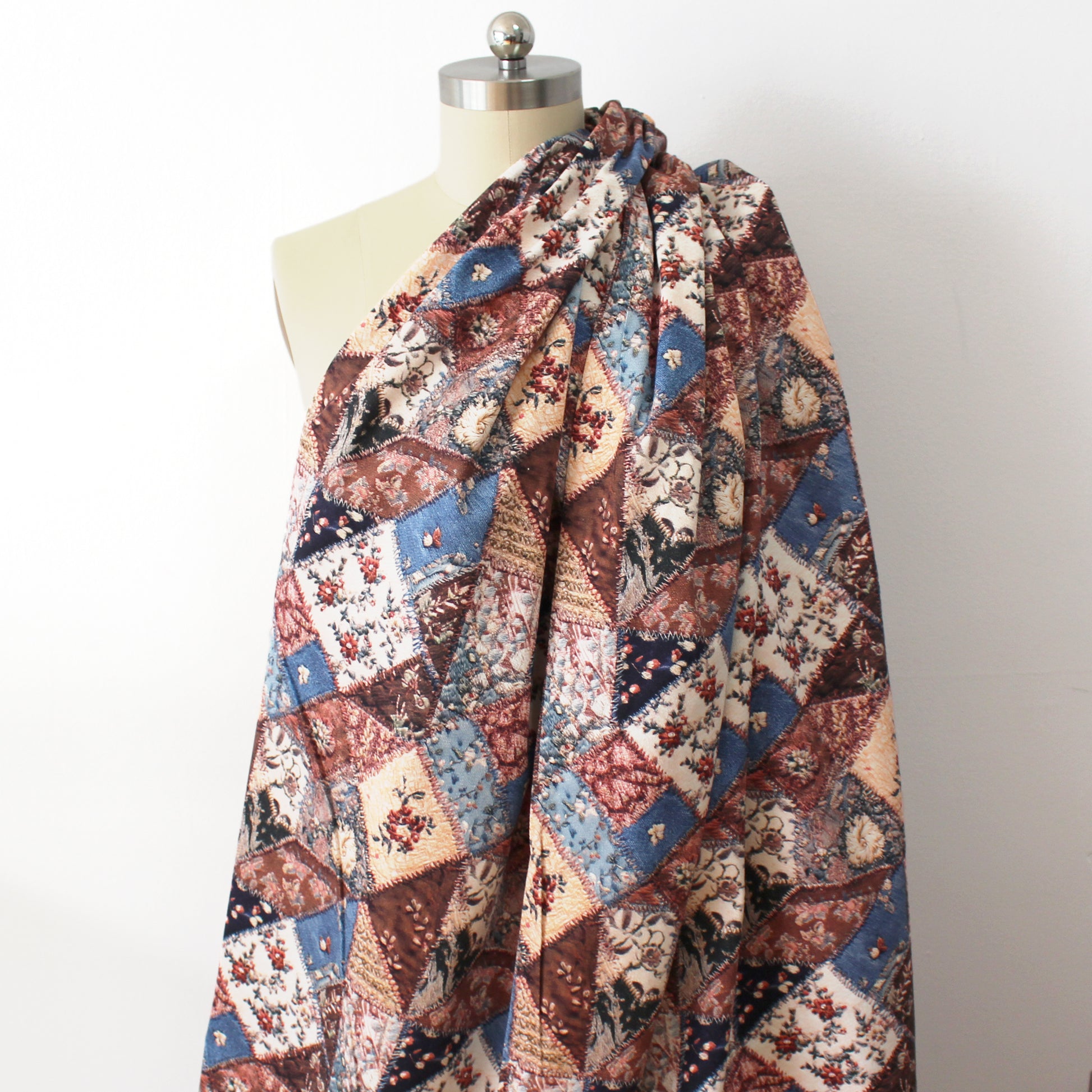 'rose patch' printed stretch cotton denim, Oeko-Tex cert