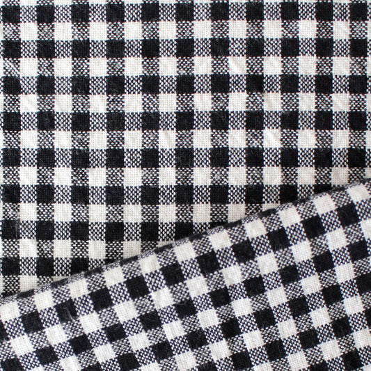 textured organic cotton woven gingham - black/white