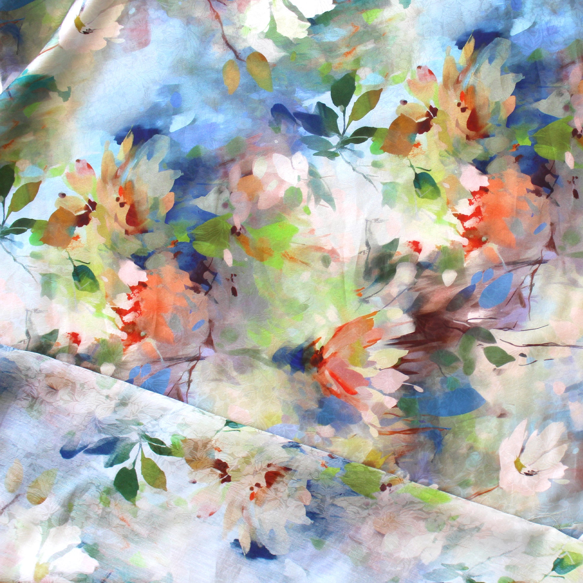 'plein air' silk/cotton blouseweight overprinted jacquard, Oeko-Tex cert.