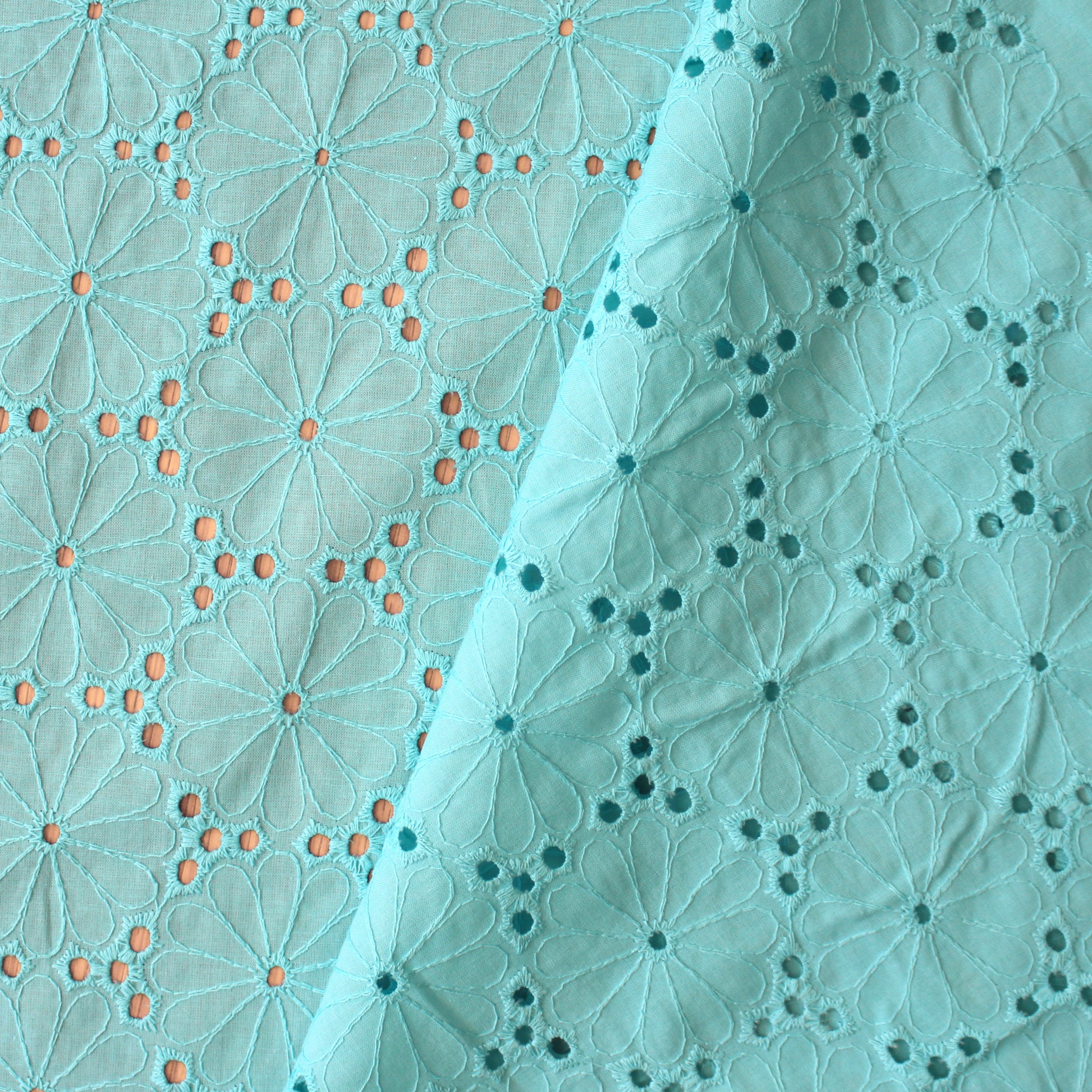 'daisy chain' embroidered cotton eyelet, Oeko-Tex cert.