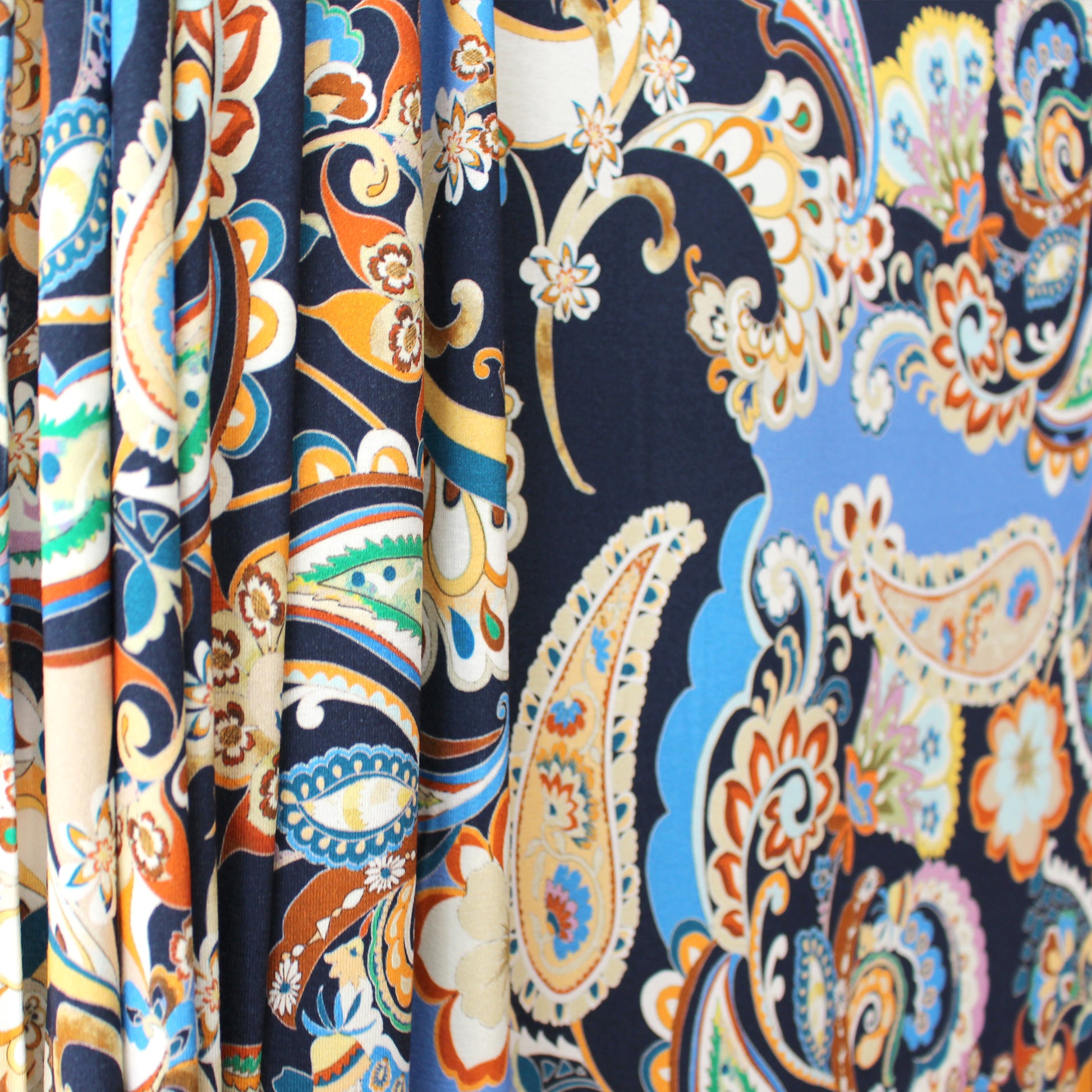 Italian 'playful paisley' viscose jersey knit