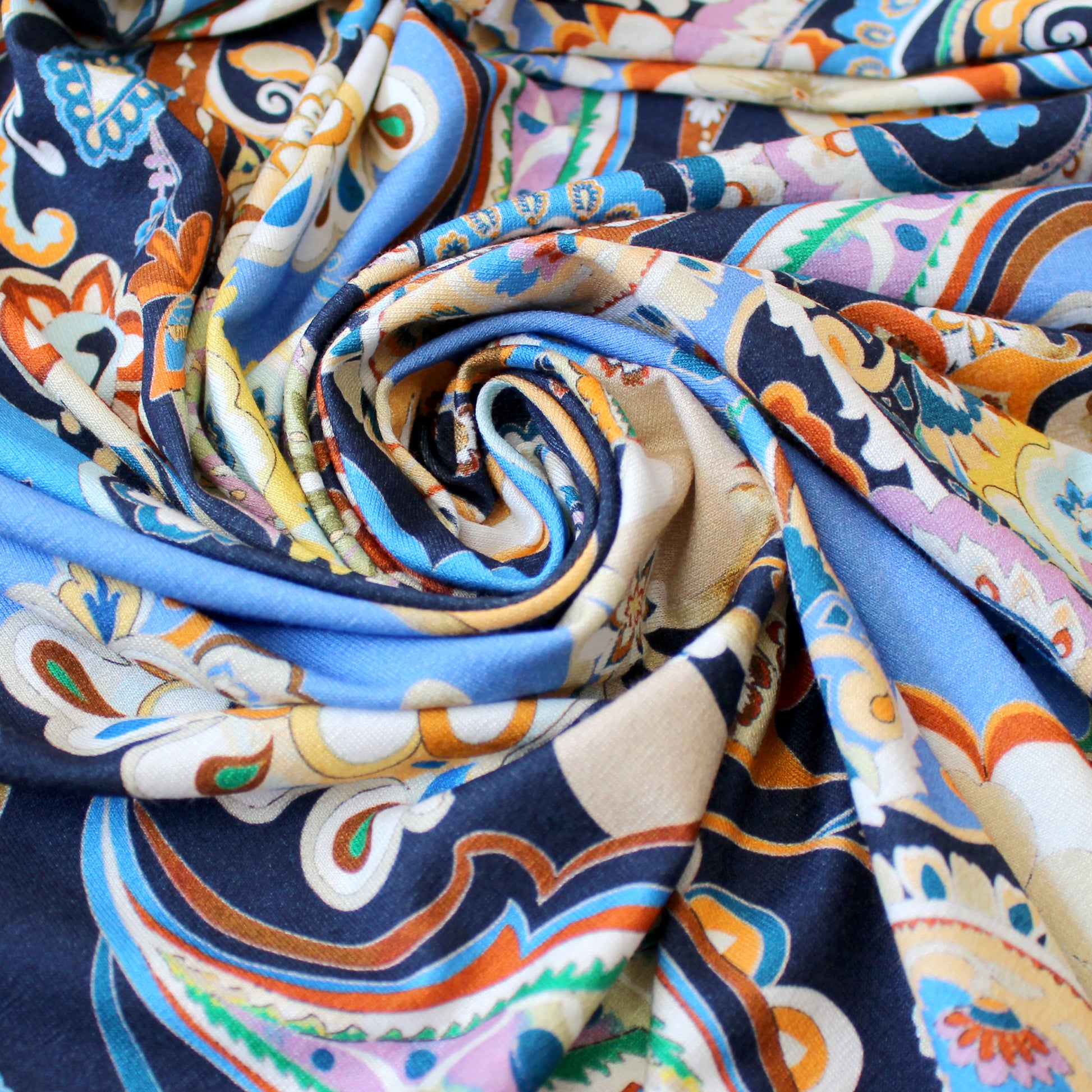Italian 'playful paisley' viscose jersey knit