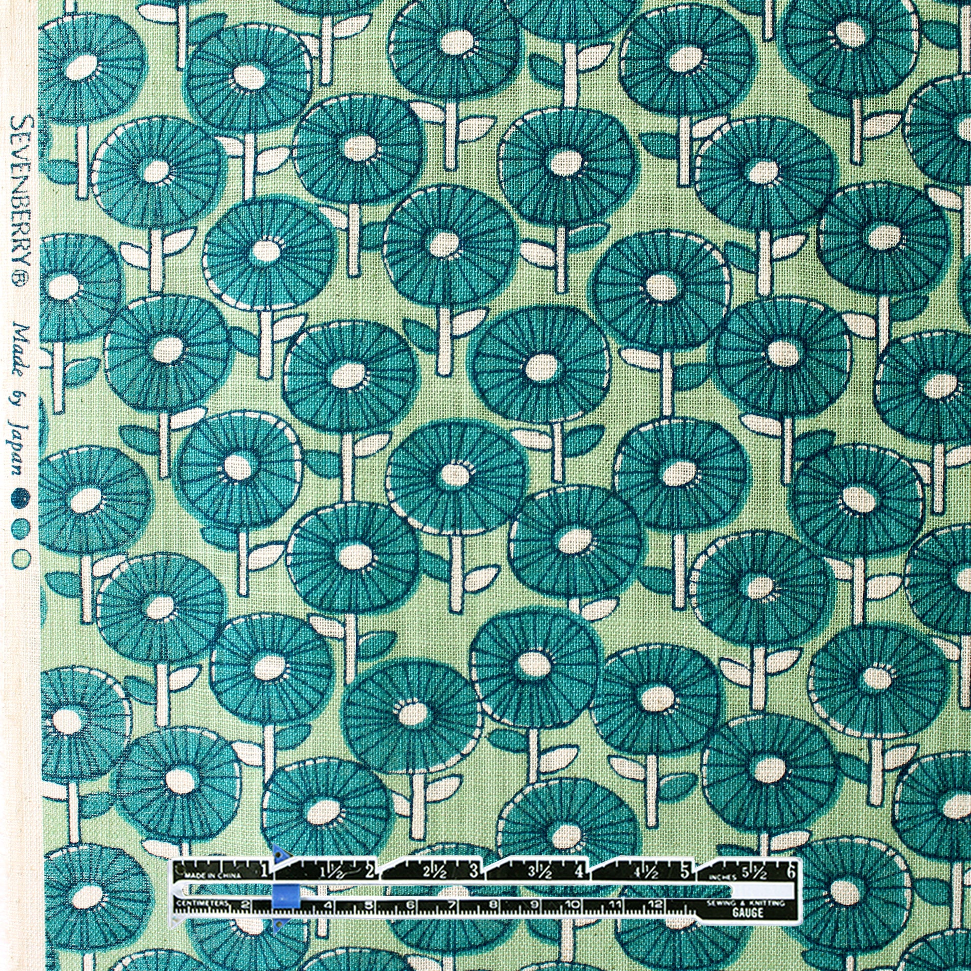 Japanese 'fan fare' homespun cotton - green