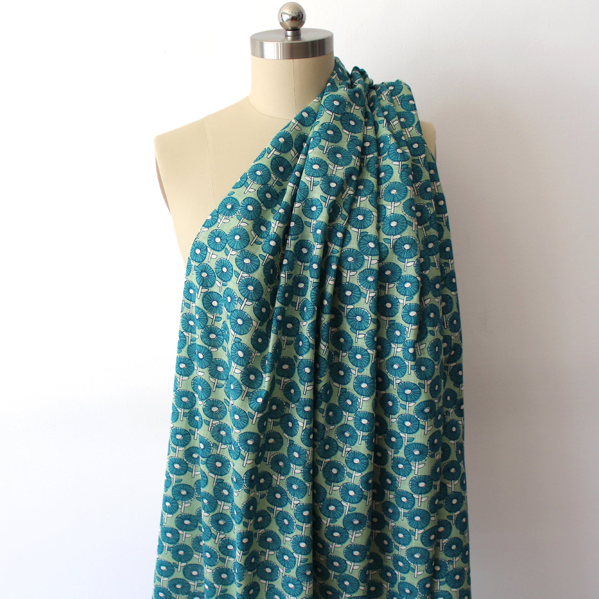 Japanese 'fan fare' homespun cotton - green