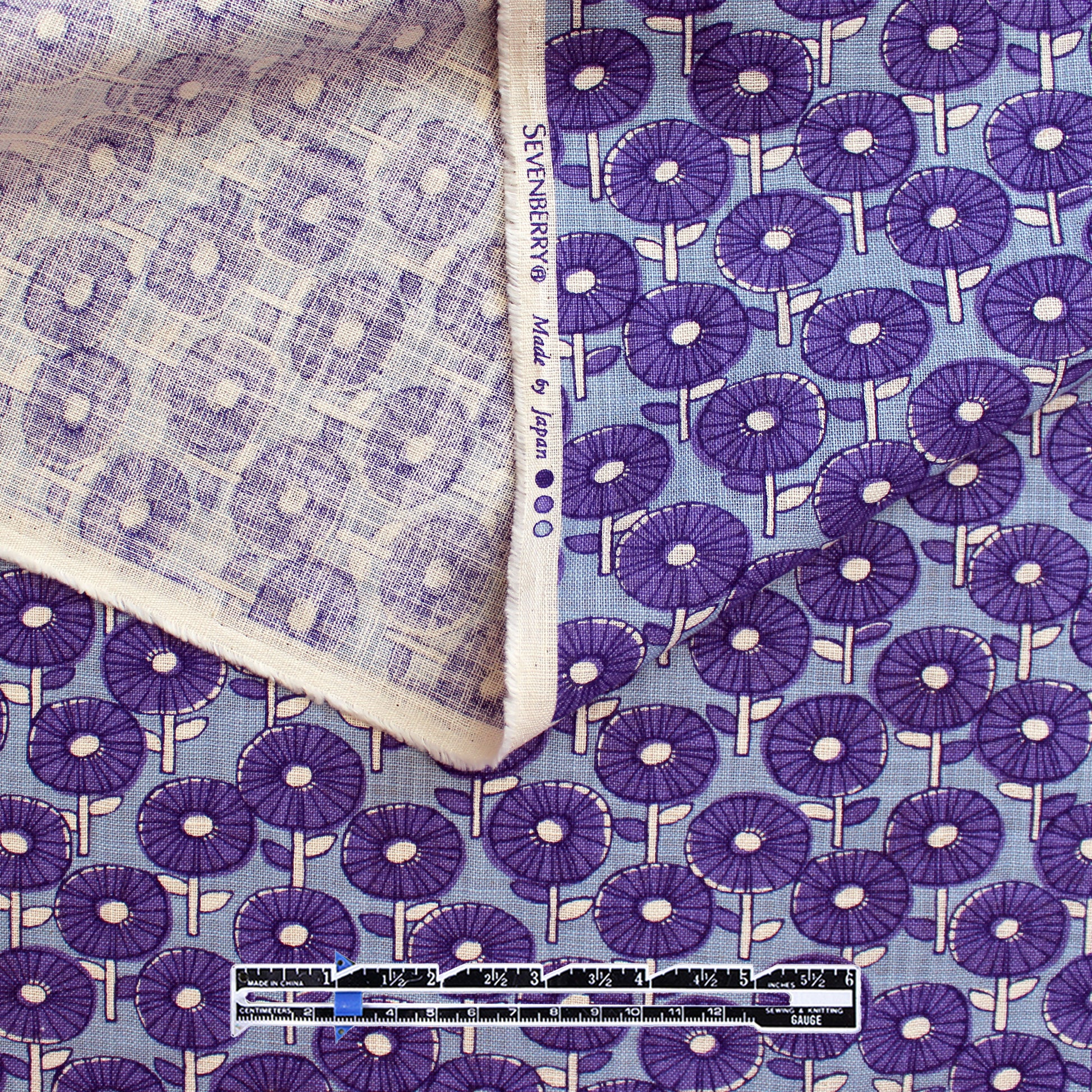 Japanese 'fan fare' homespun cotton - blue