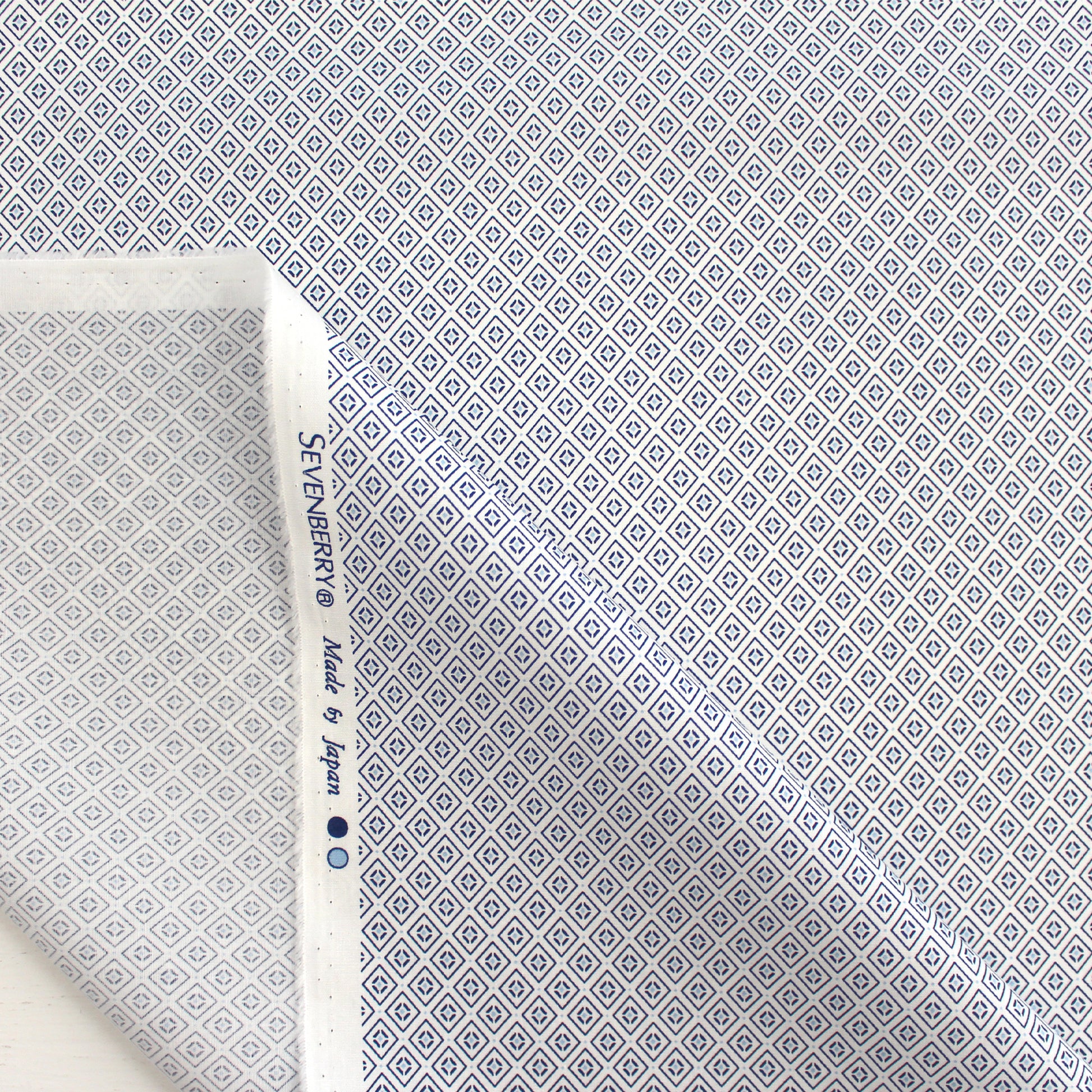 Japanese Sevenberry 'geo diamond' cotton shirting - blue
