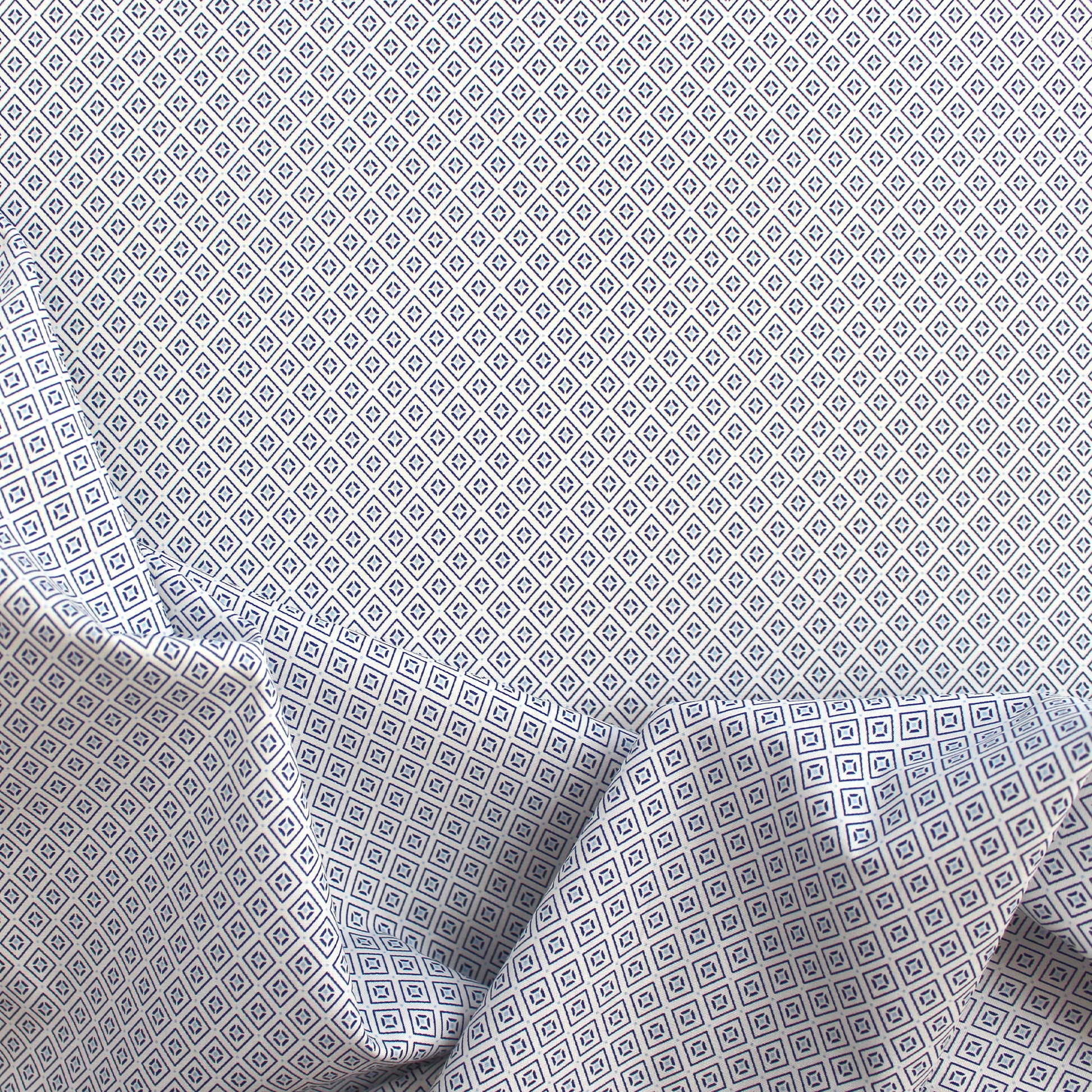Japanese Sevenberry 'geo diamond' cotton shirting - blue