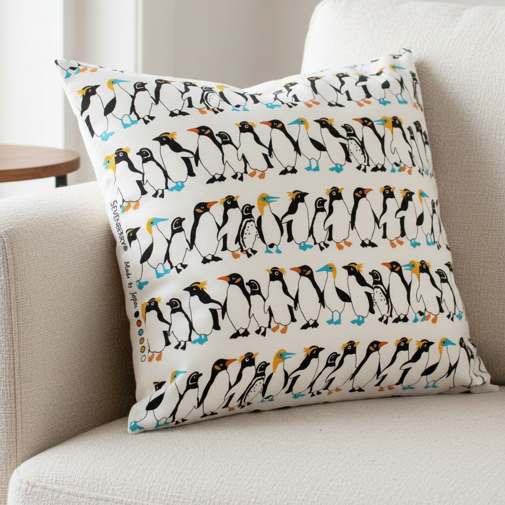 Japanese Sevenberry 'penguin party' mid-weight woven