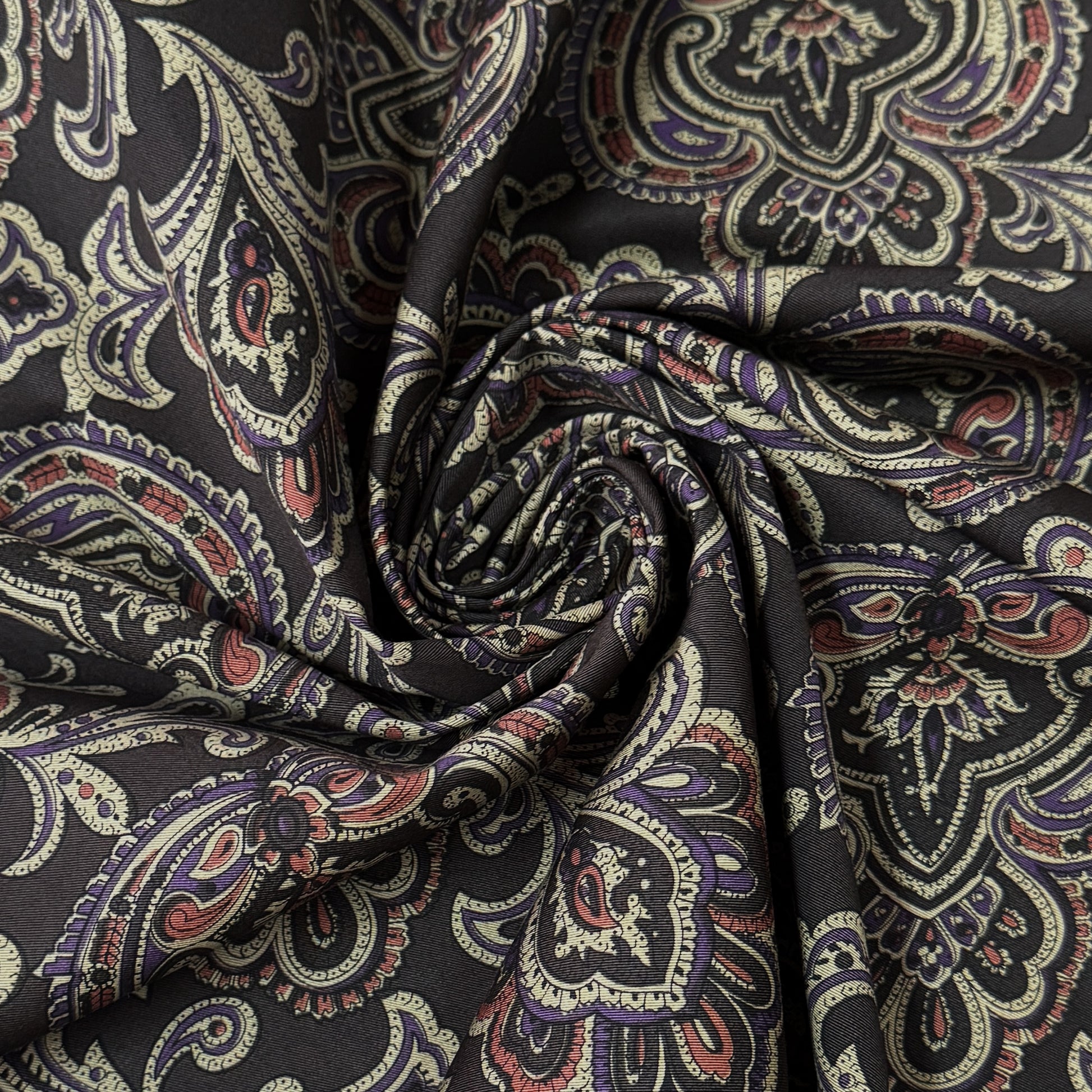 Japanese paisley mid-weight cotton twill - warm charcoal
