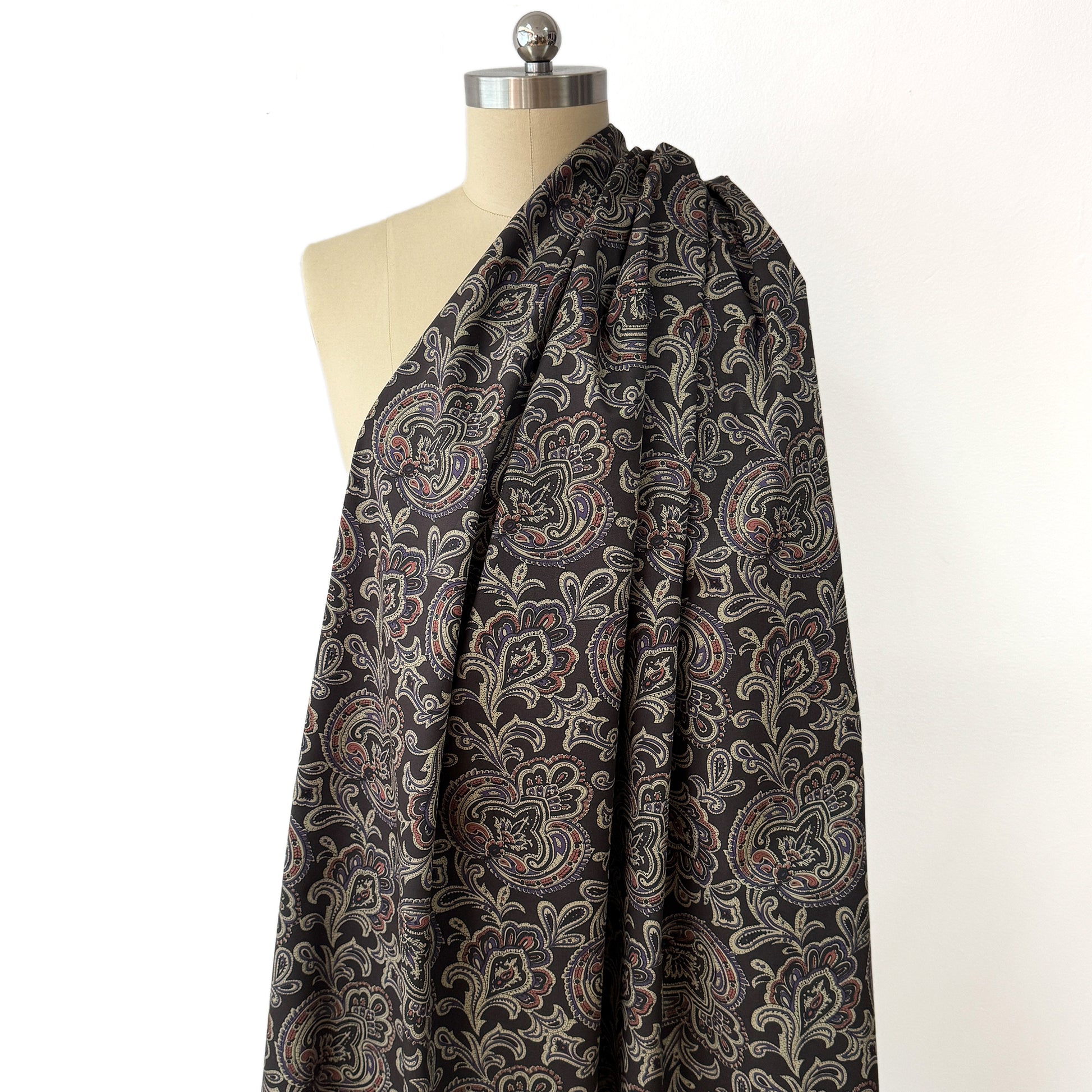 Japanese paisley mid-weight cotton twill - warm charcoal