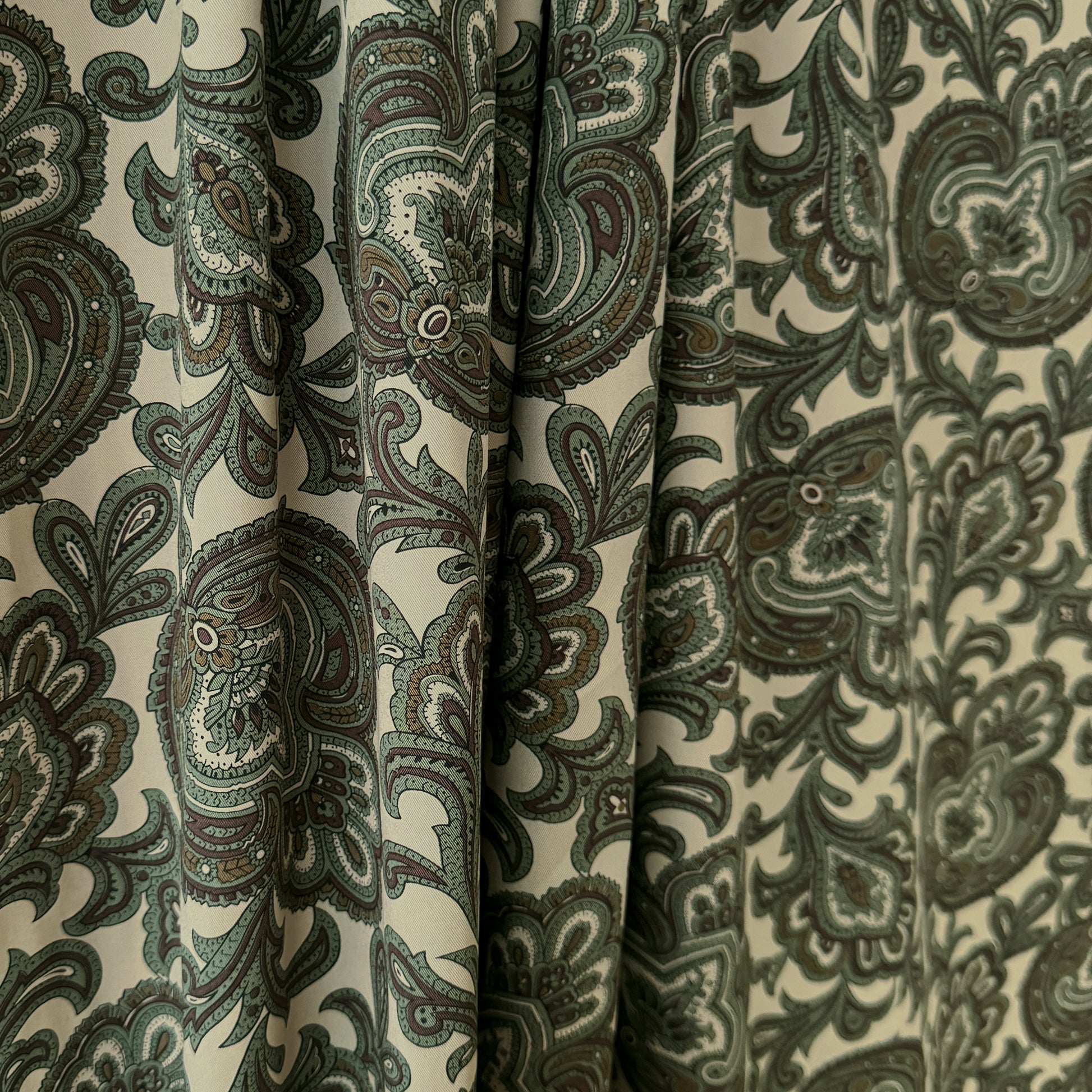 Japanese paisley cotton twill shirting - basil/taupe