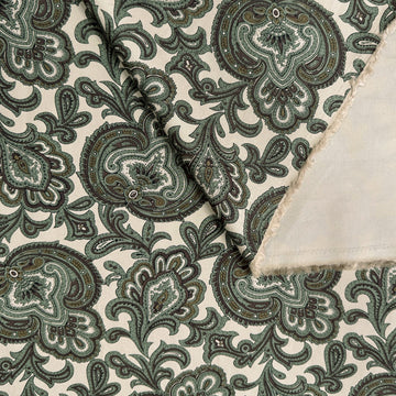 Japanese paisley cotton twill shirting - basil/taupe