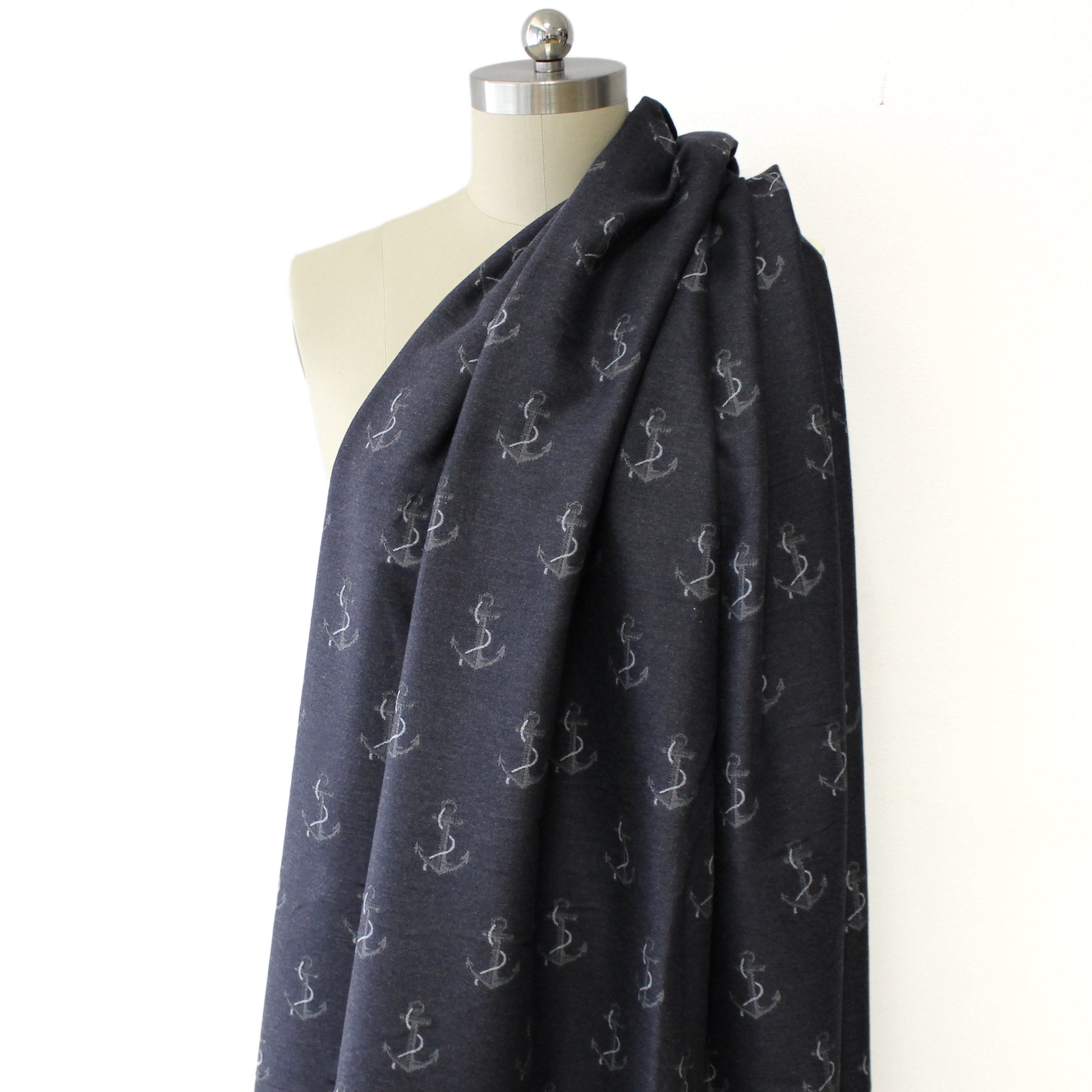 Italian 'anchors up' drapey cotton jacquard twill