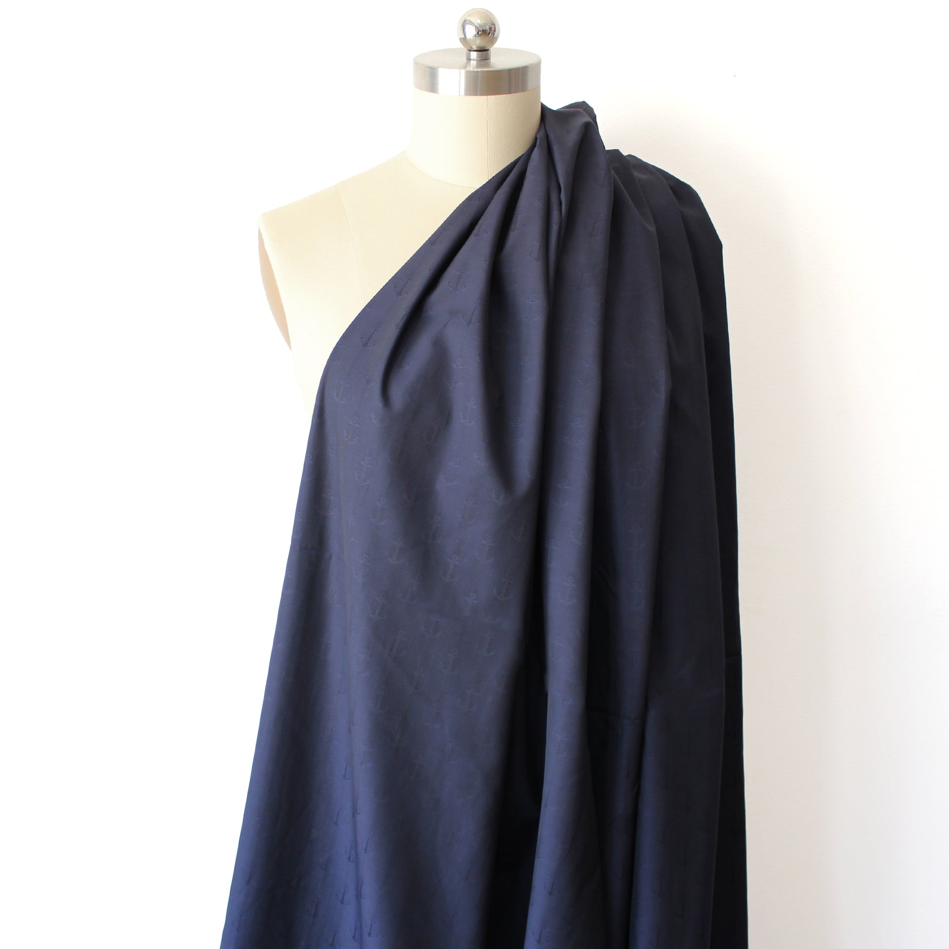 French 'navy anchors' cotton jacquard shirting
