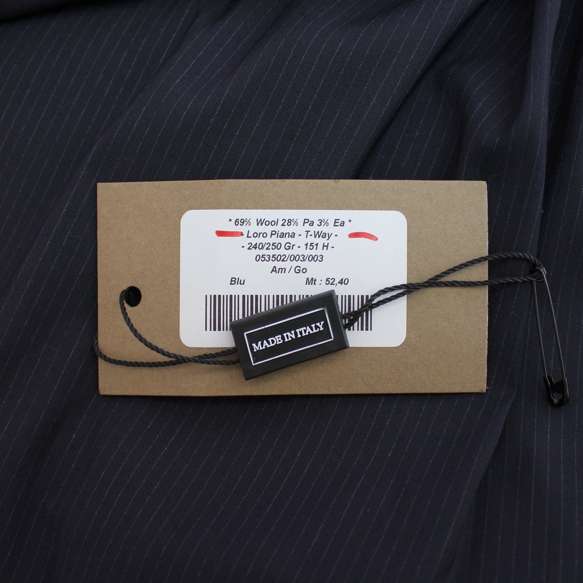 Italian luxury 'coat of arms' pinstripe stretch wool suiting