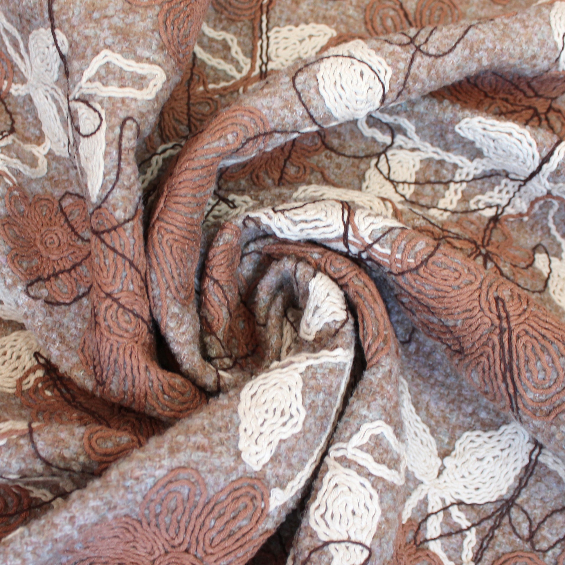 'wooly petra' embroidered boucle, Oeko-Tex cert.