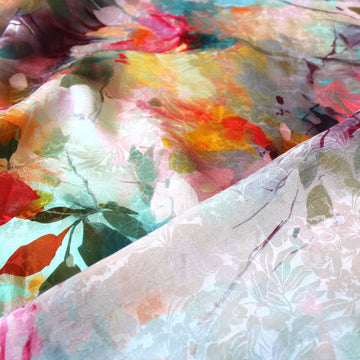 'plein air' silk/cotton blouseweight overprinted jacquard, Oeko-Tex cert. - cherry