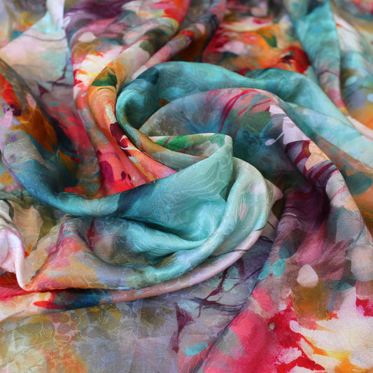 'plein air' silk/cotton blouseweight overprinted jacquard, Oeko-Tex cert. - cherry