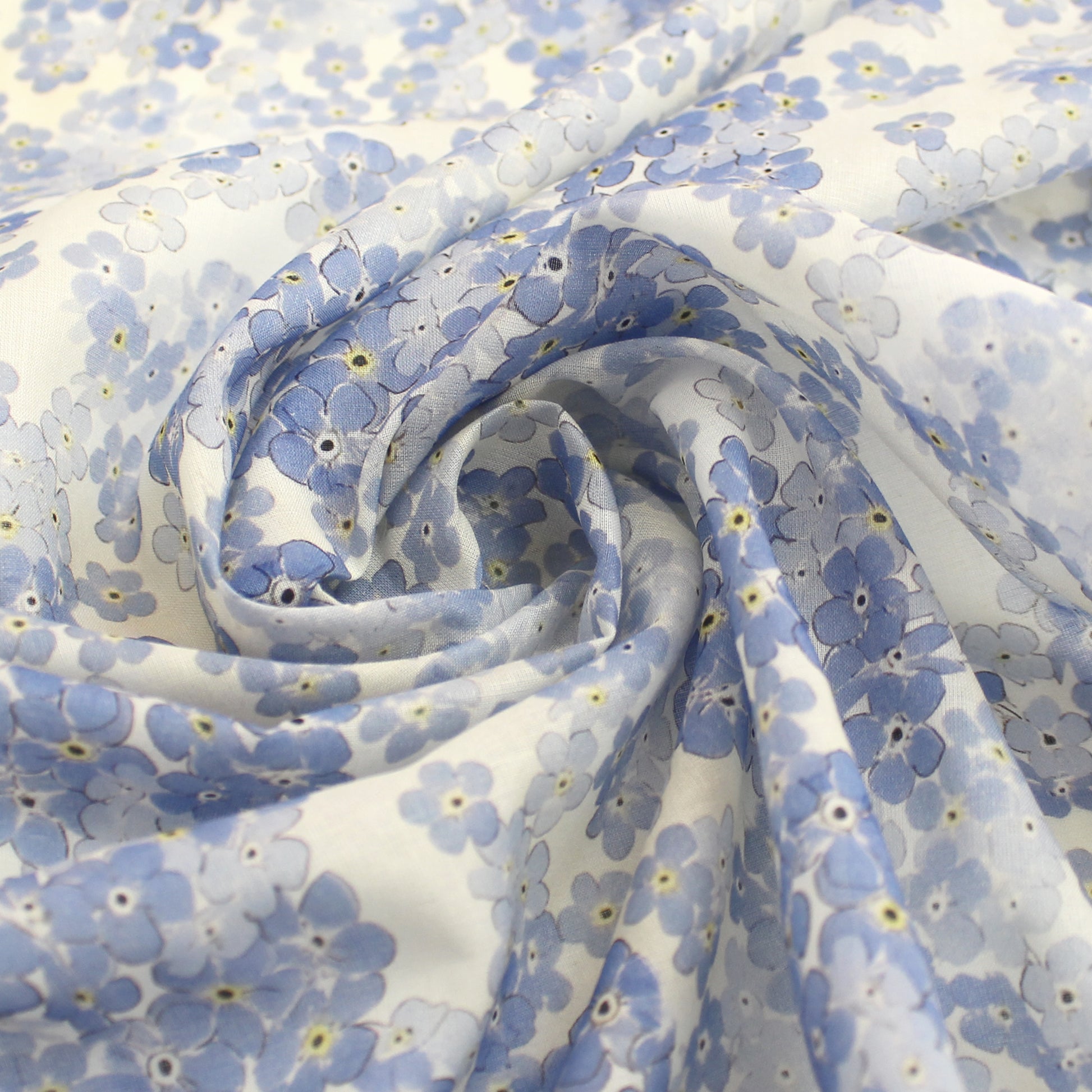 'forget me nots' printed cotton batiste, Oeko-Tex cert.