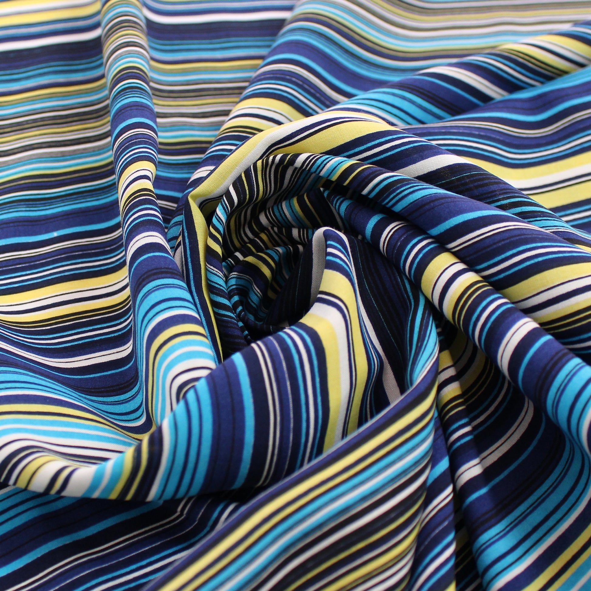 Italian 'Riviera stripe' viscose blend challis - blue