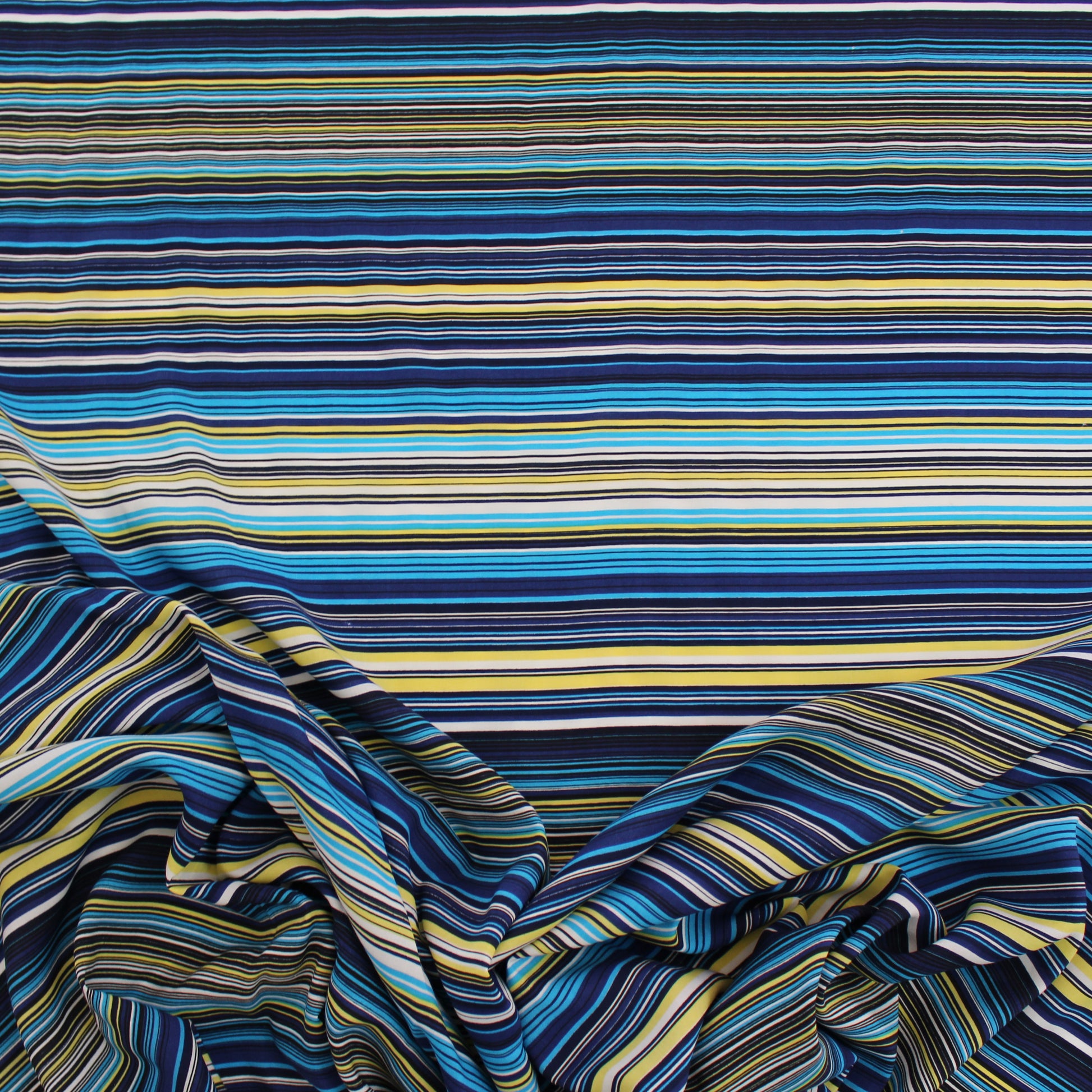 Italian 'Riviera stripe' viscose blend challis - blue