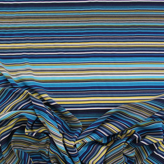 Italian 'Riviera stripe' viscose blend challis - blue
