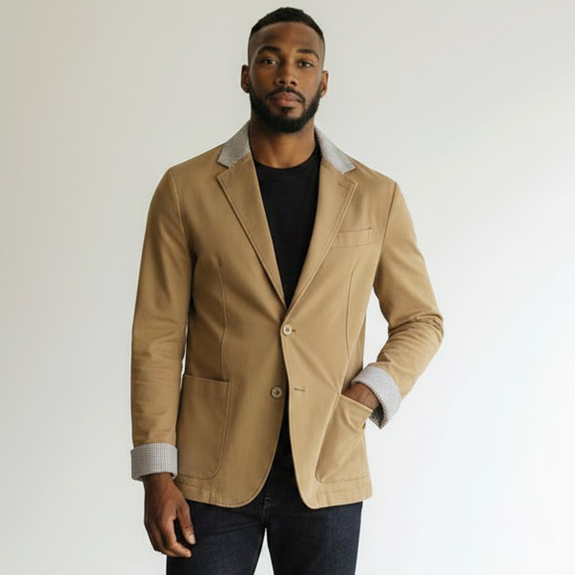 Famous Designer reversible cotton doubleknit - tan/black/cloud