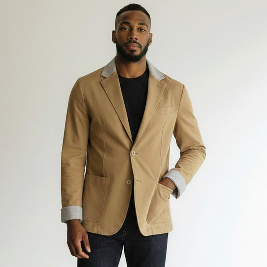 Famous Designer reversible cotton doubleknit - tan/black/cloud