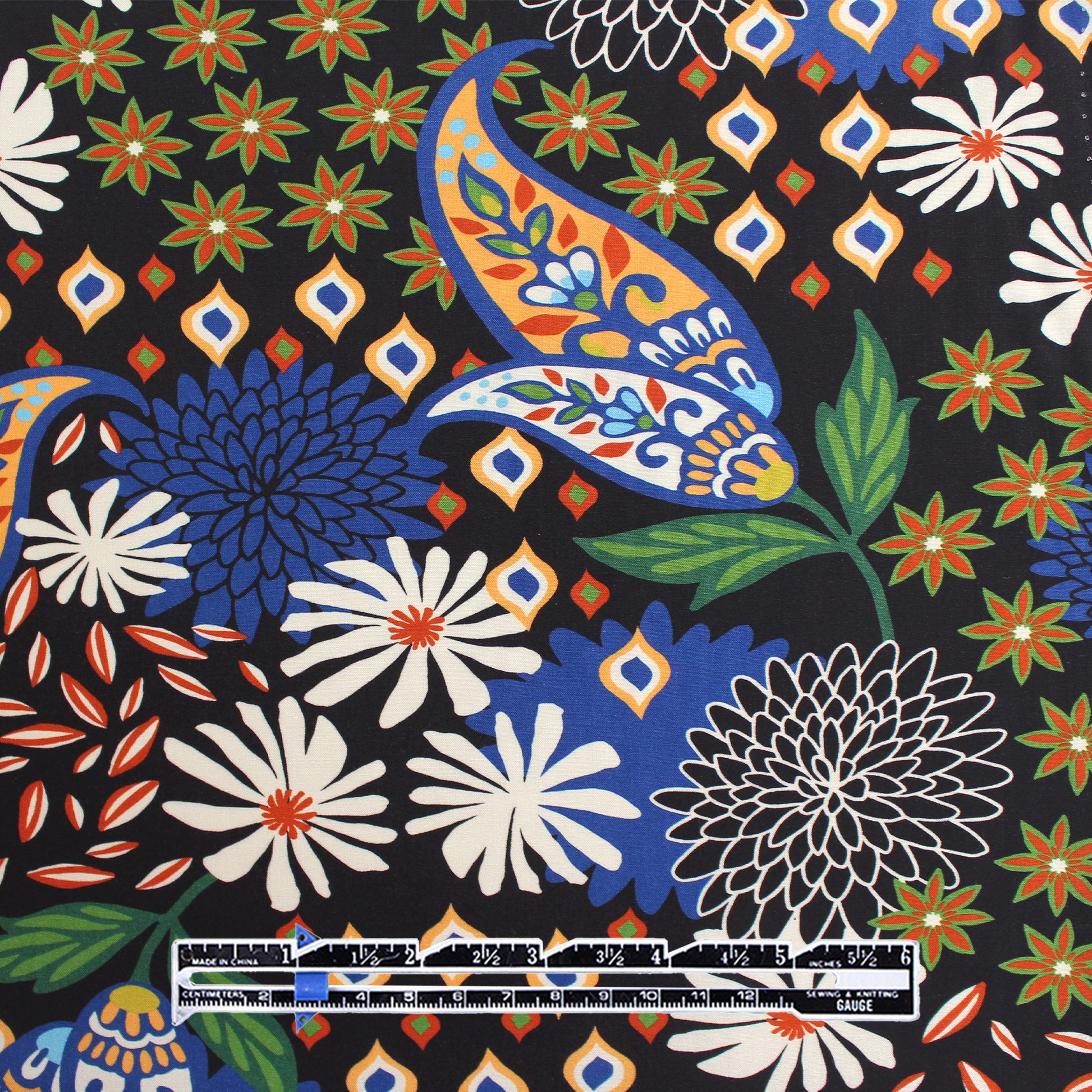 'paisley scene' drapey viscose woven, Oeko-Tex cert.