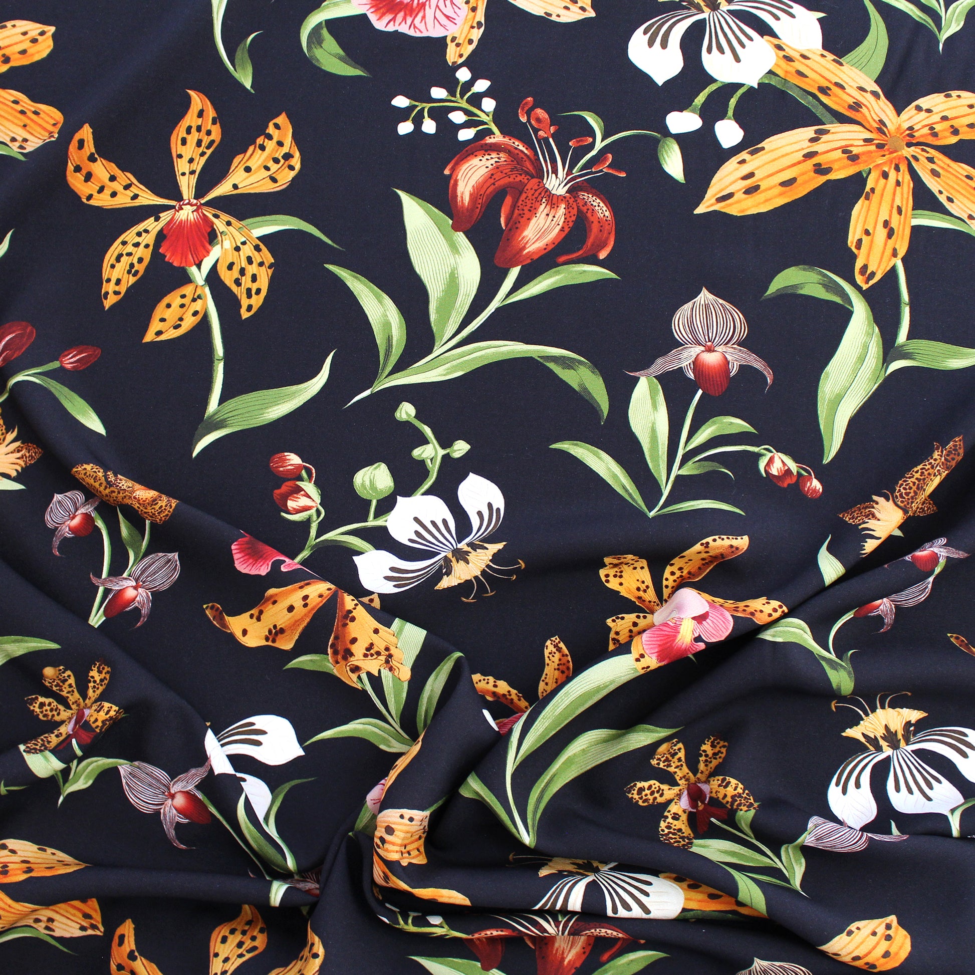 'tiger lily' drapey viscose woven, Oeko-Tex cert.