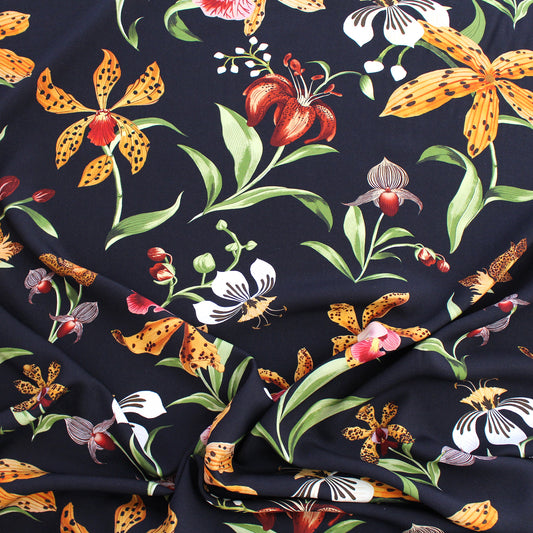 'tiger lily' drapey viscose woven, Oeko-Tex cert.