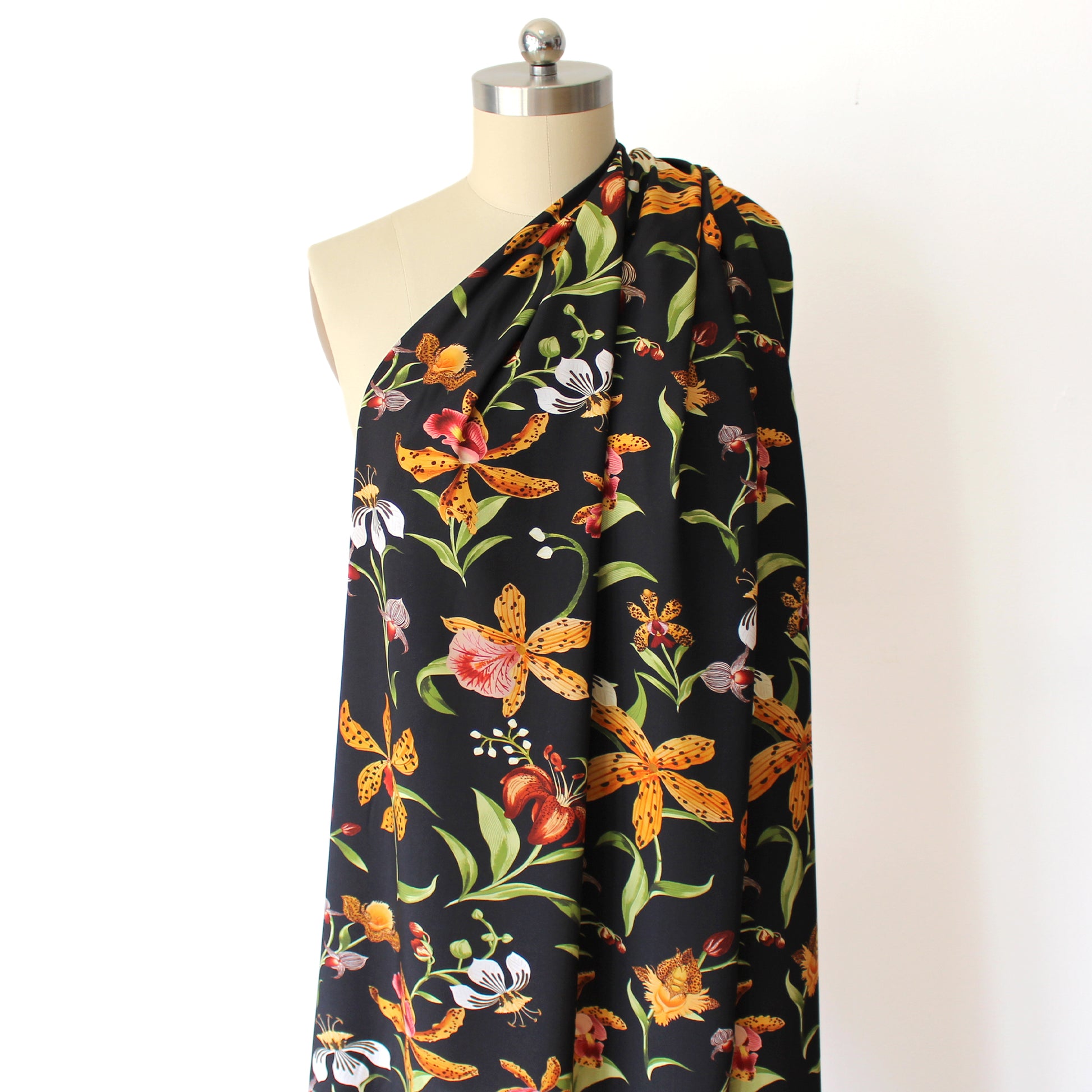 'tiger lily' drapey viscose woven, Oeko-Tex cert.