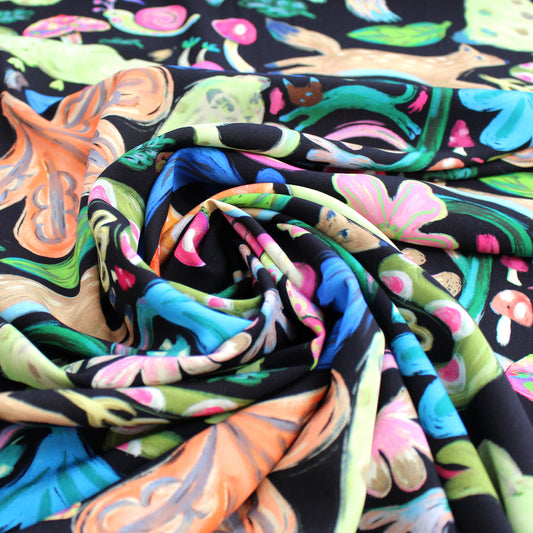 'forest frolic' drapey viscose woven, Oeko-Tex cert.