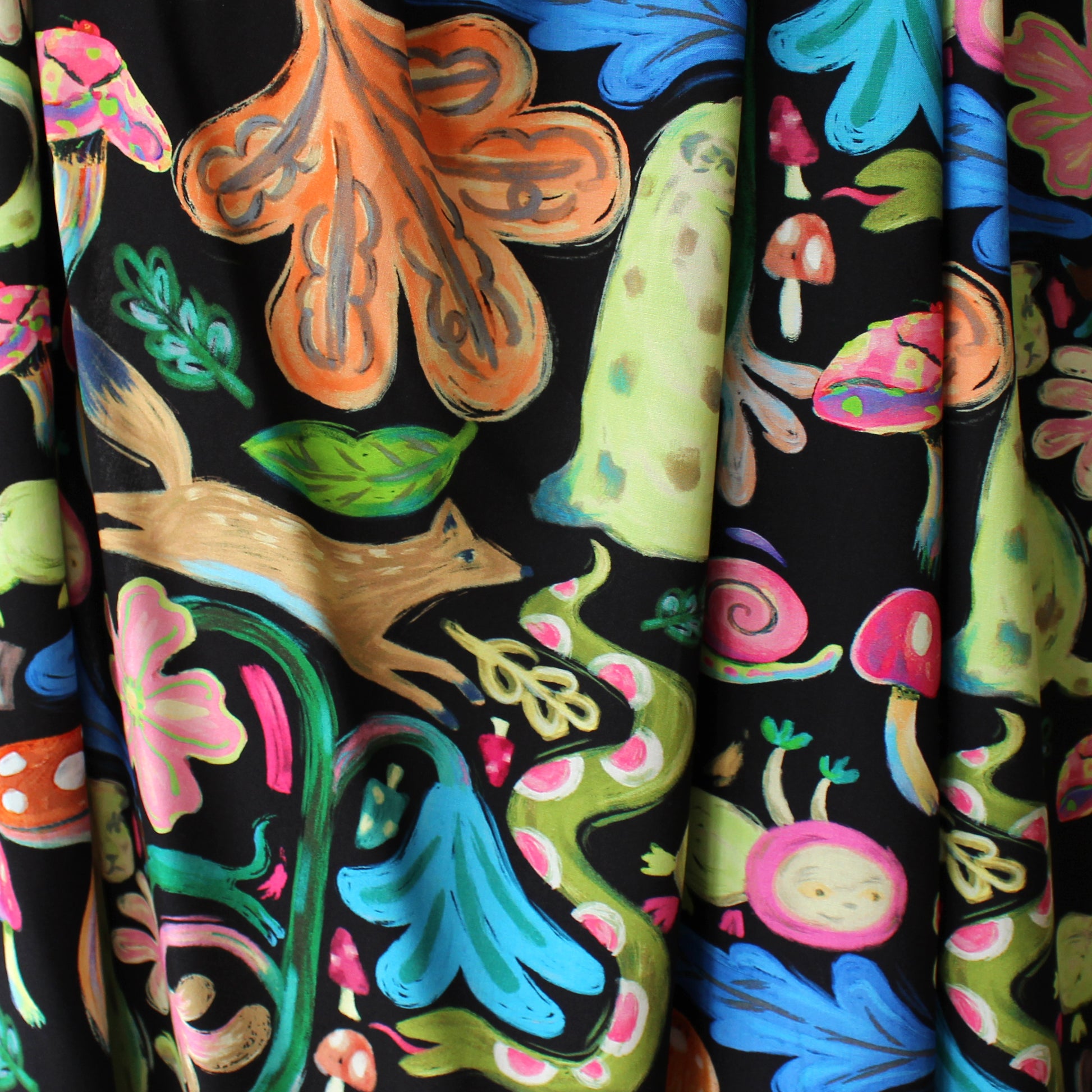 'forest frolic' drapey viscose woven, Oeko-Tex cert.
