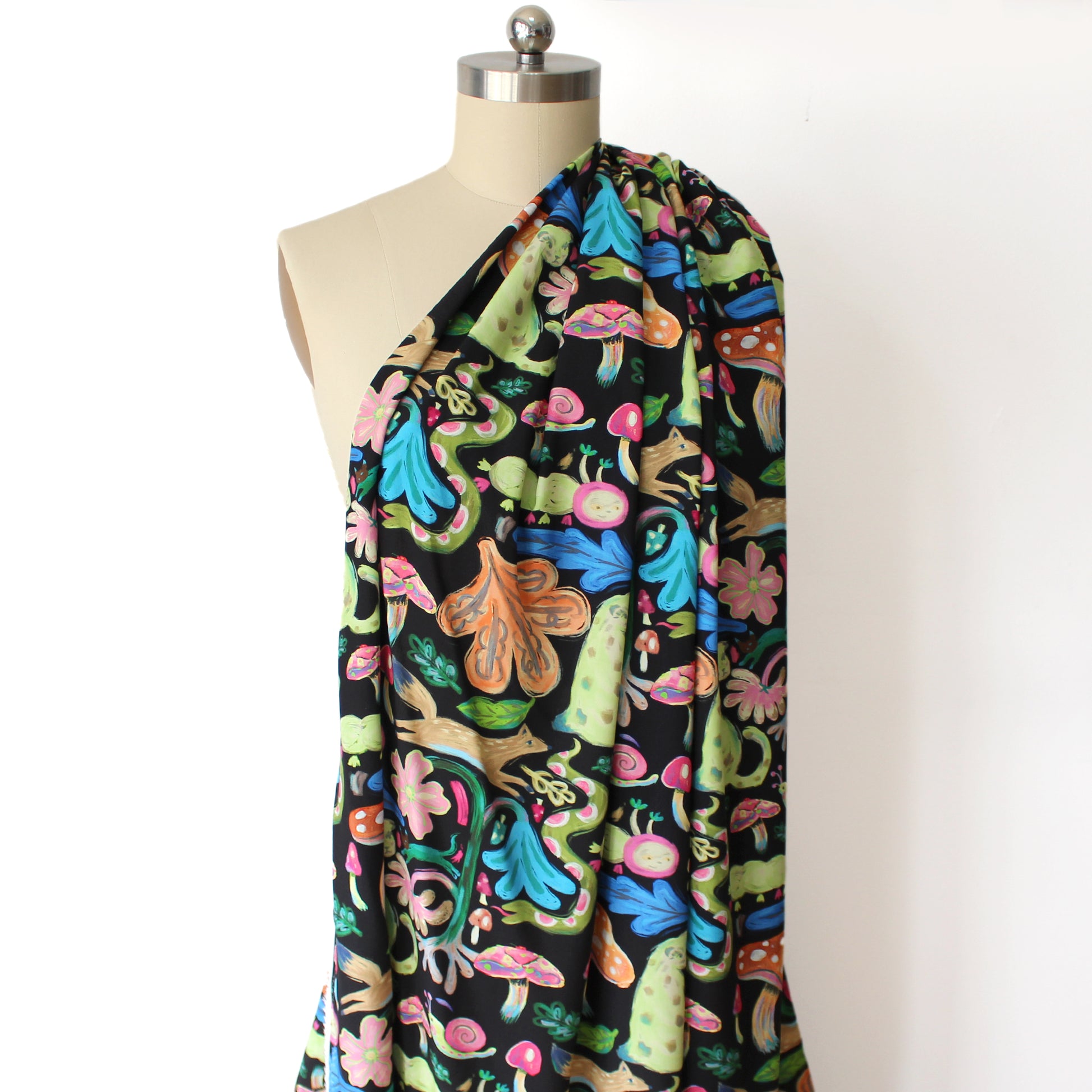'forest frolic' drapey viscose woven, Oeko-Tex cert.