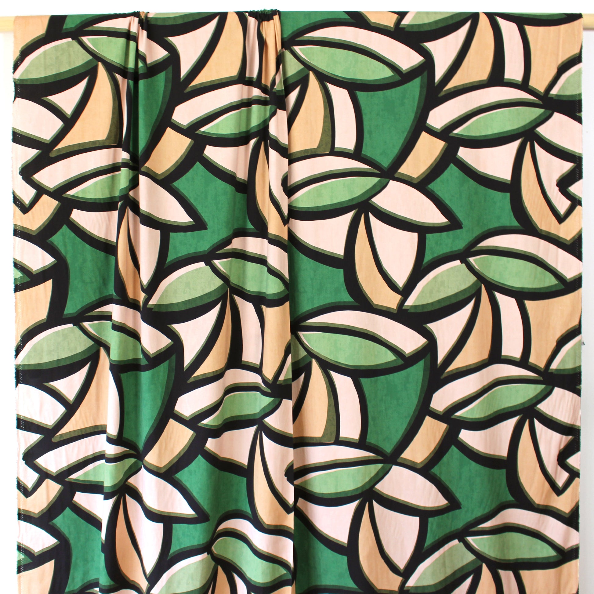 'abstract leaves' stretch viscose poplin - green