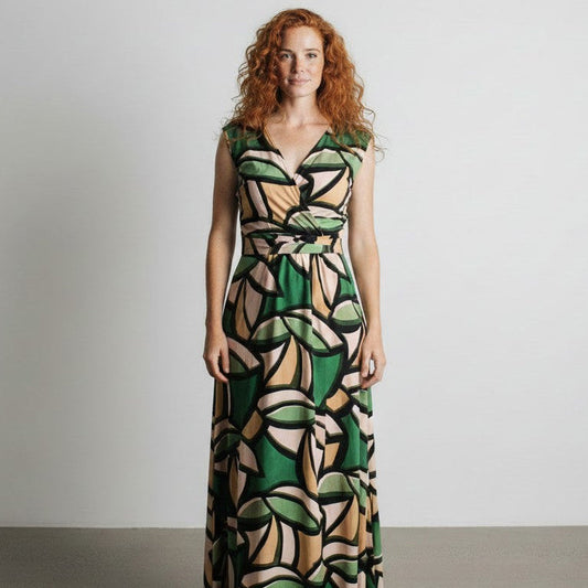 'abstract leaves' stretch viscose poplin - green