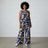 'abstract leaves' stretch viscose poplin - blue
