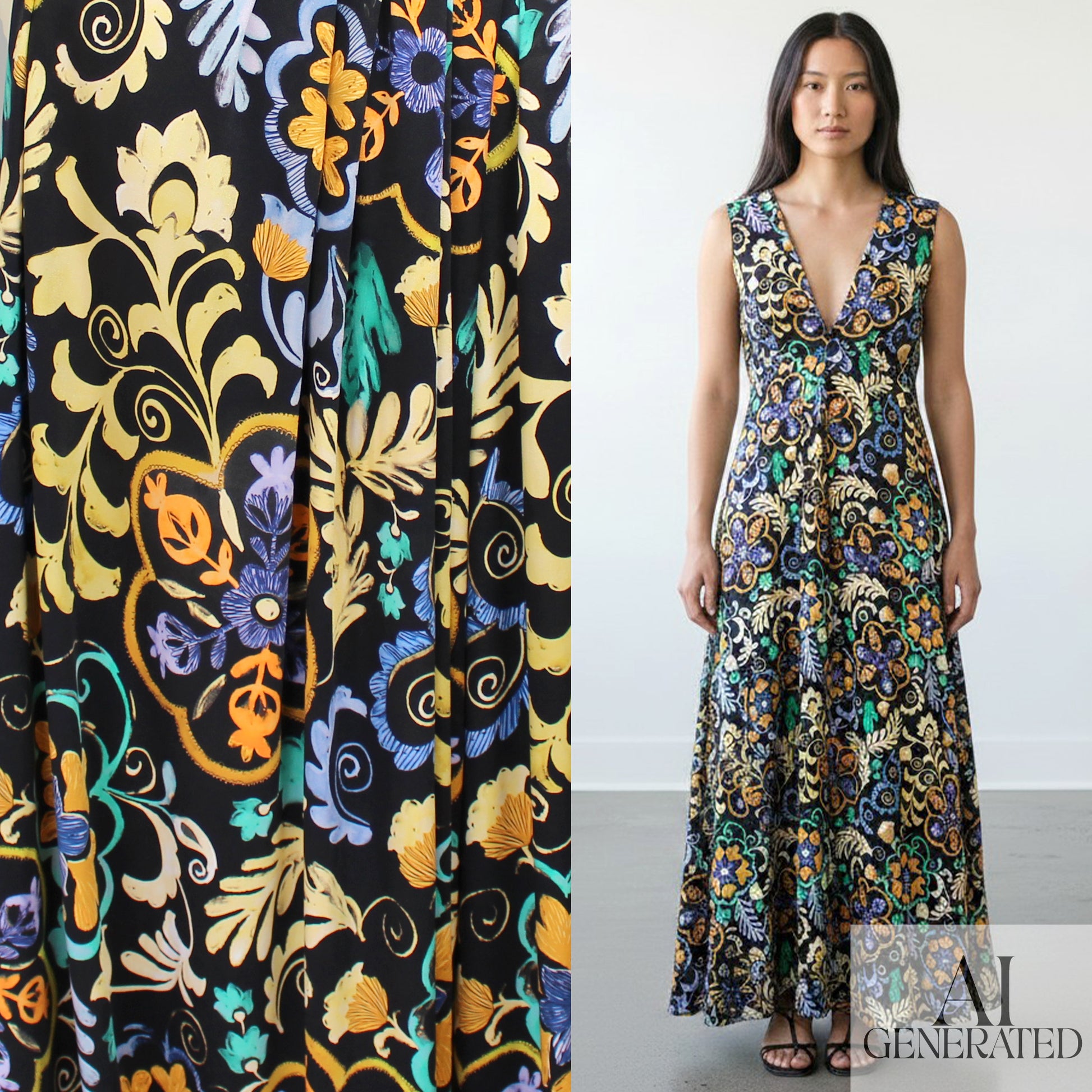 'ornamental' stretch viscose woven - yellow