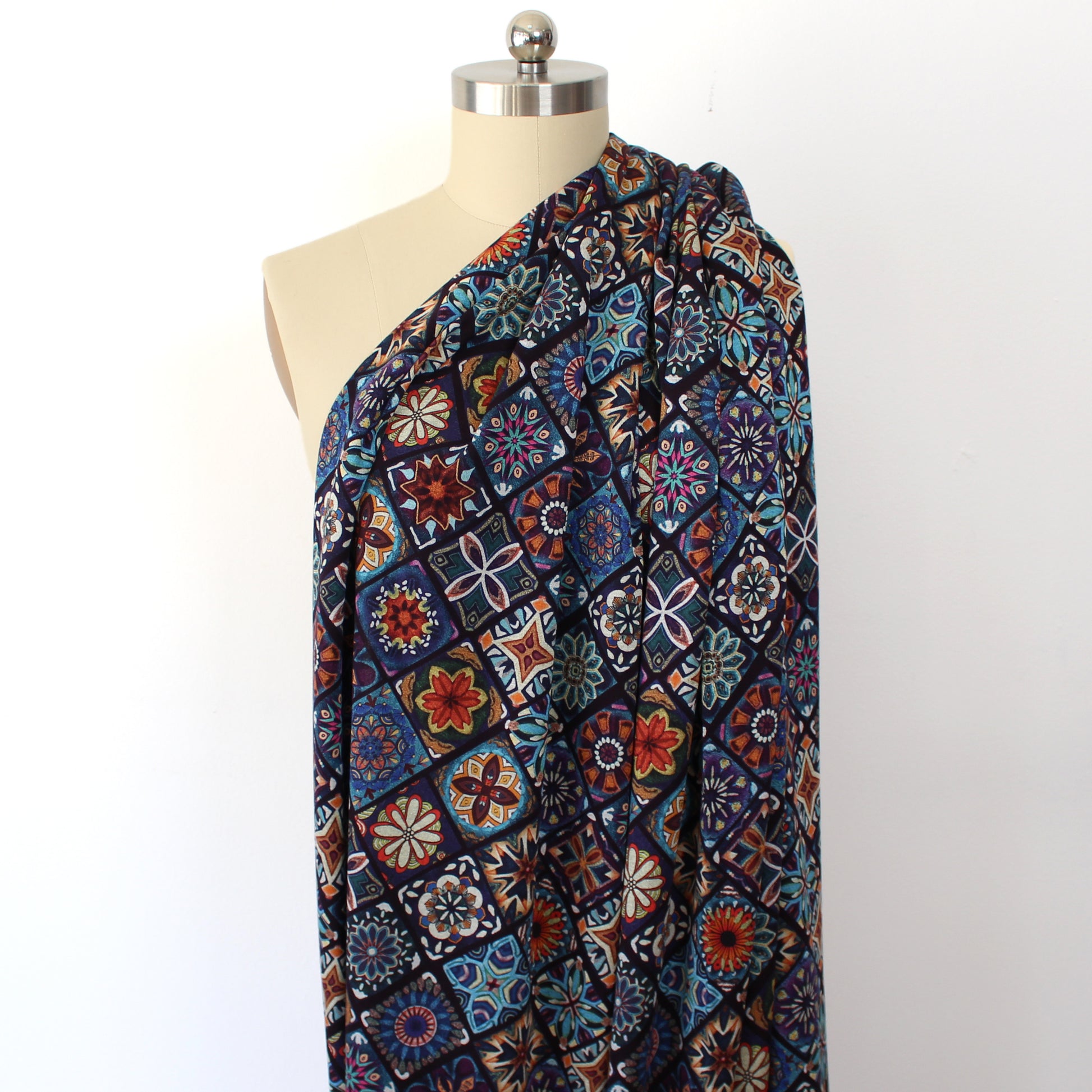 'tilework' drapey viscose blend doubleknit, Oeko-Tex cert.
