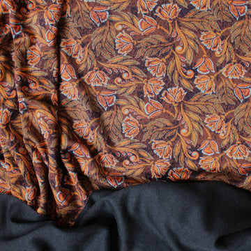 'block print floral' drapey viscose blend doubleknit, Oeko-Tex cert. - spice