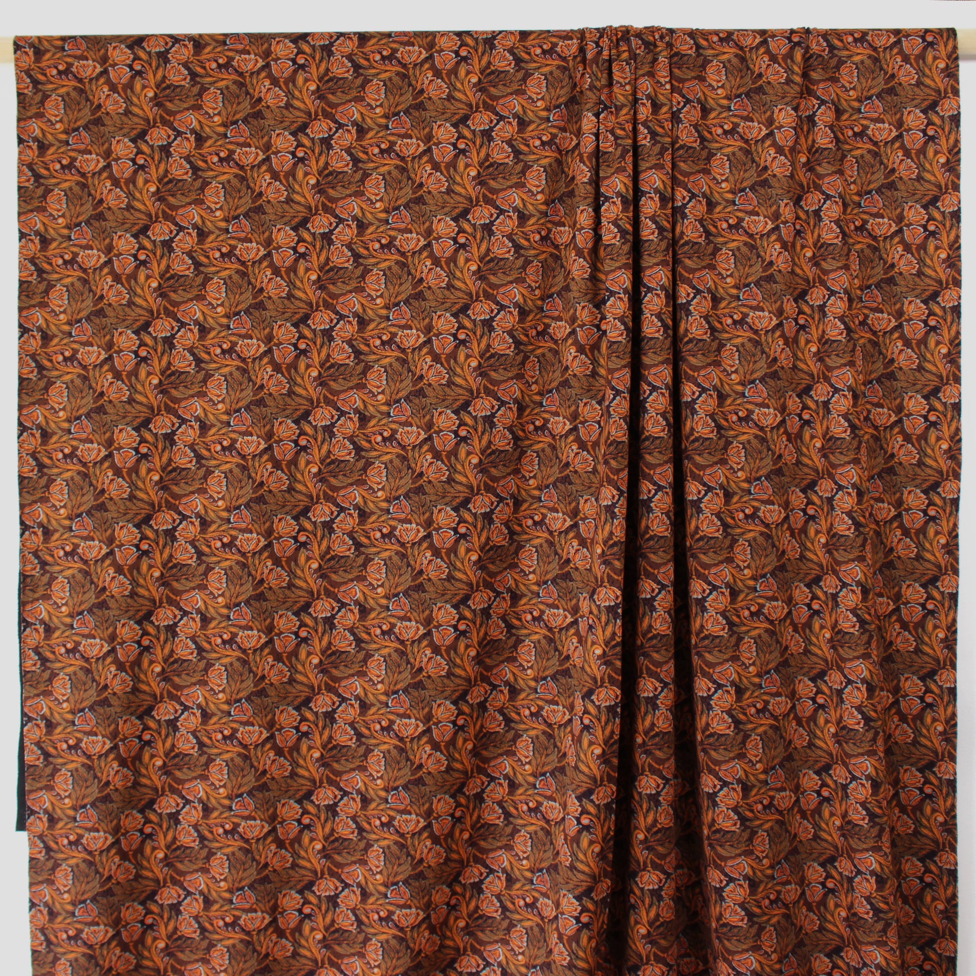 'block print floral' drapey viscose blend doubleknit, Oeko-Tex cert. - spice