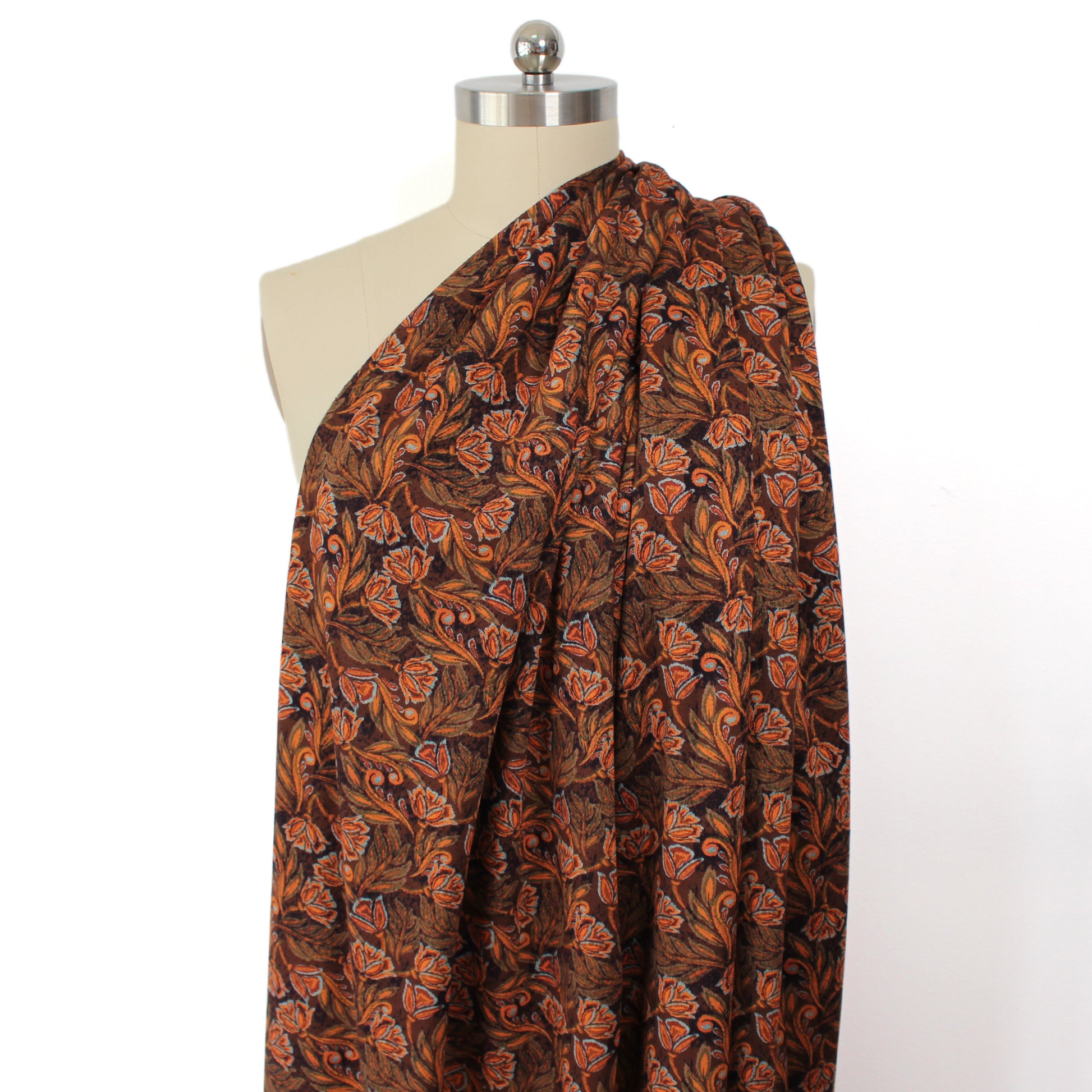 'block print floral' drapey viscose blend doubleknit, Oeko-Tex cert. - spice
