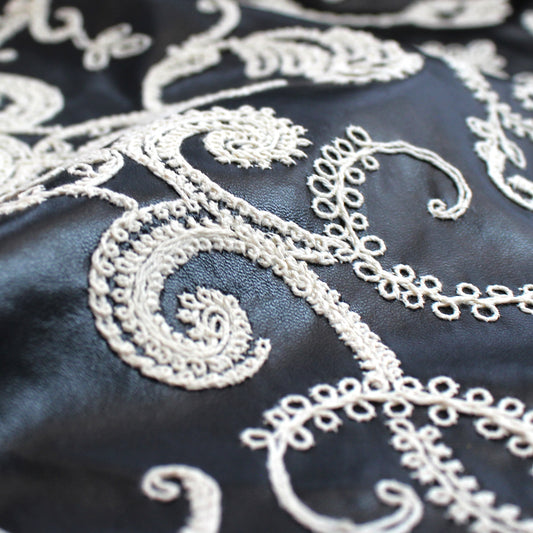 'Stevie' embroidered faux leather - black/natural