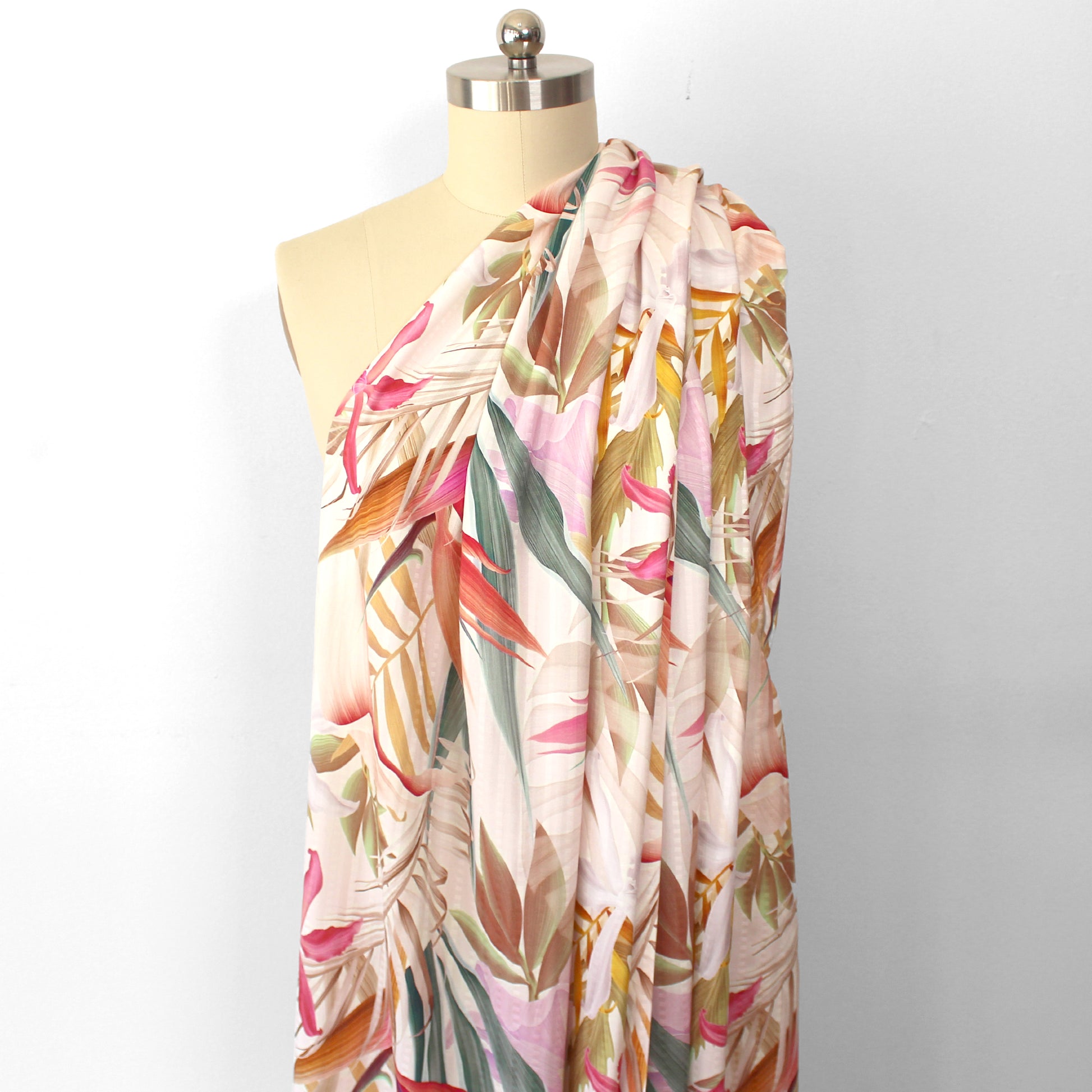 'aura' overprinted jacquard viscose woven - pink