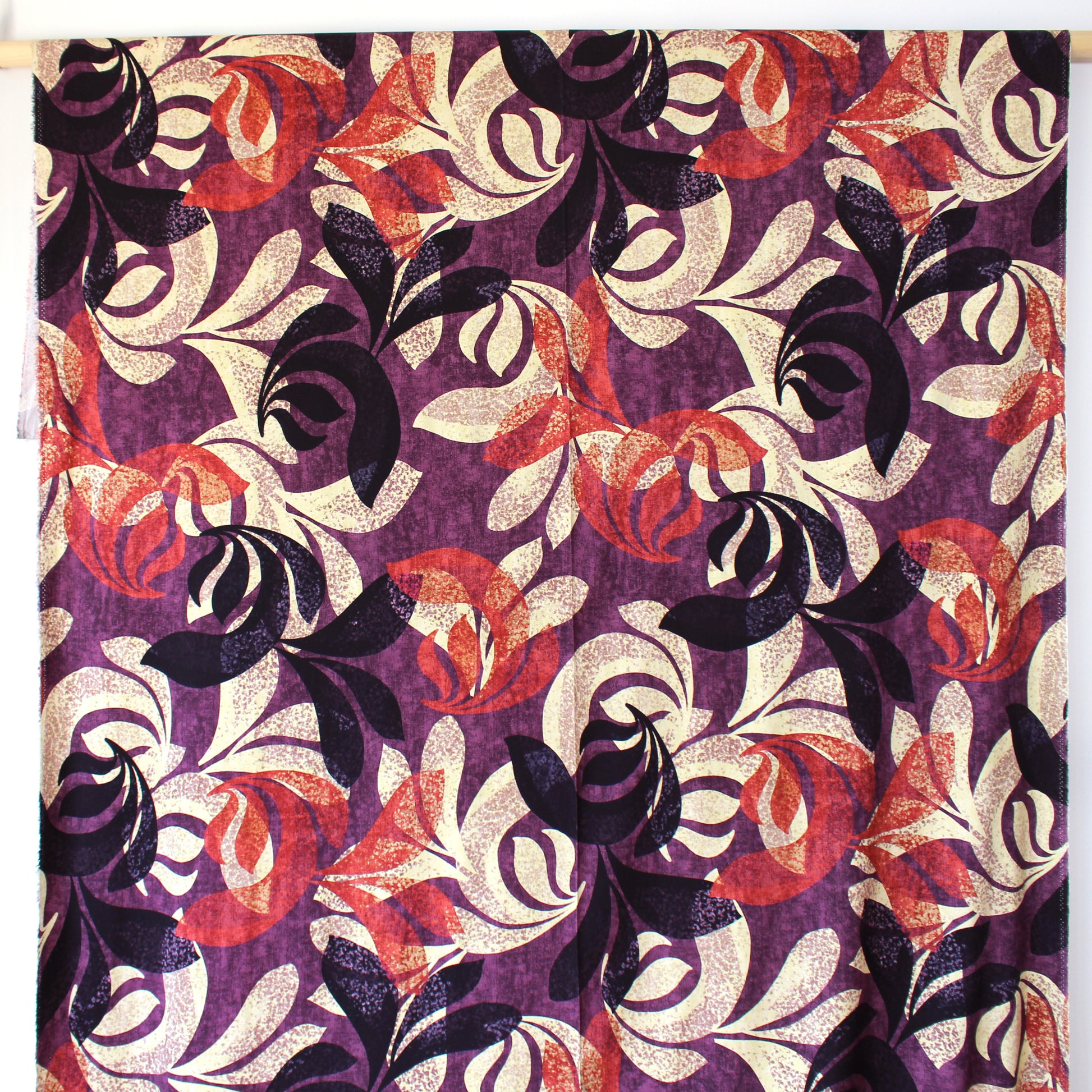 'pressed leaves' drapey viscose stretch twill - plum