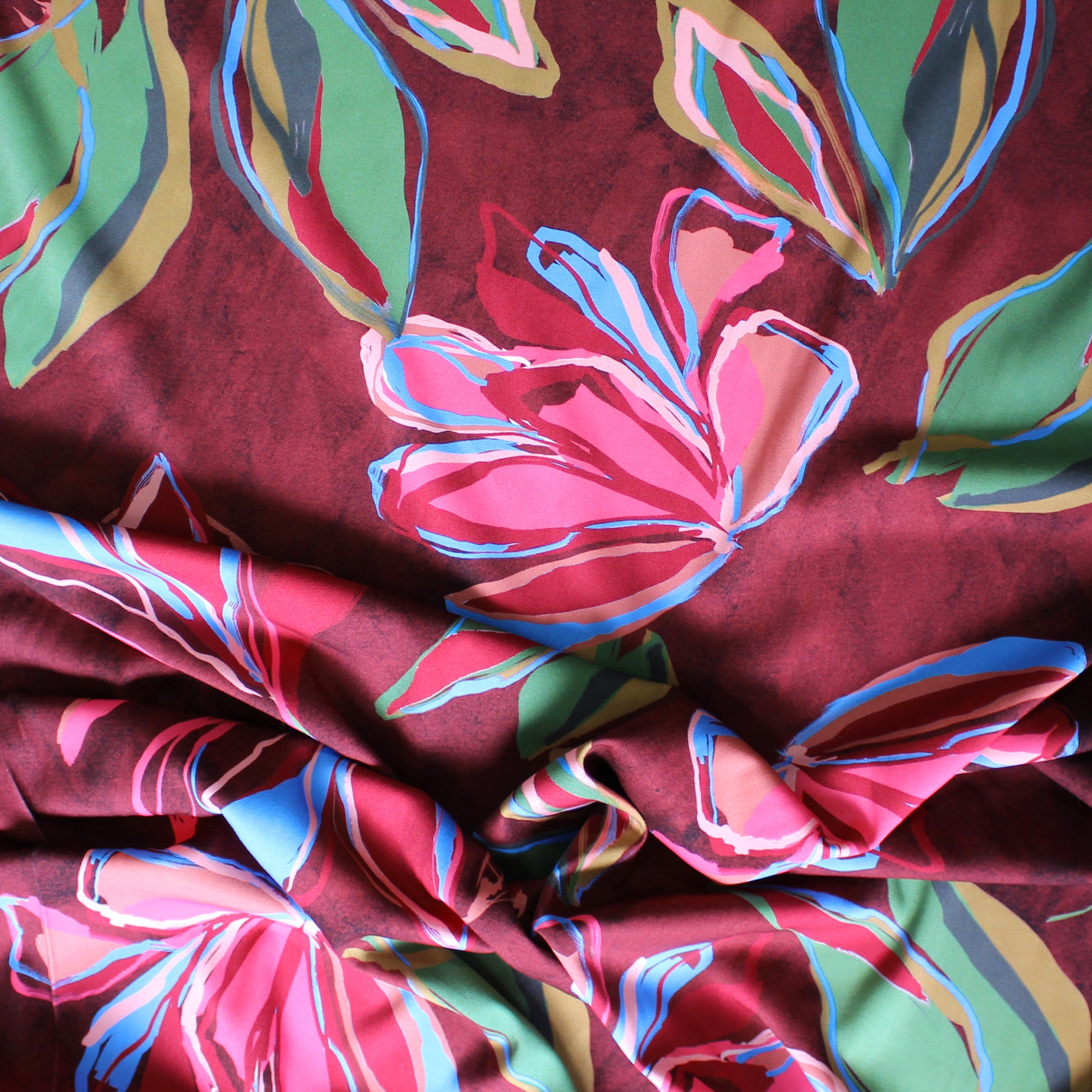 'vineyard blooms' viscose stretch twill, Oeko-Tex cert.