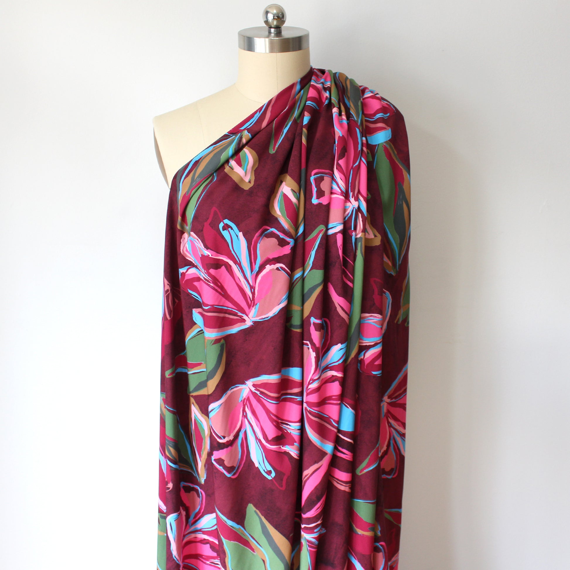 'vineyard blooms' viscose stretch twill, Oeko-Tex cert.