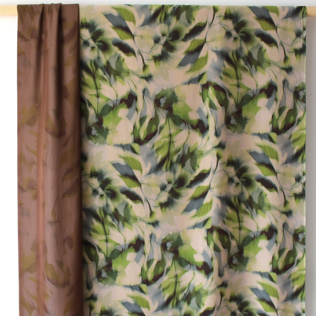 'reflection of leaves' printed viscose woven - green/brown